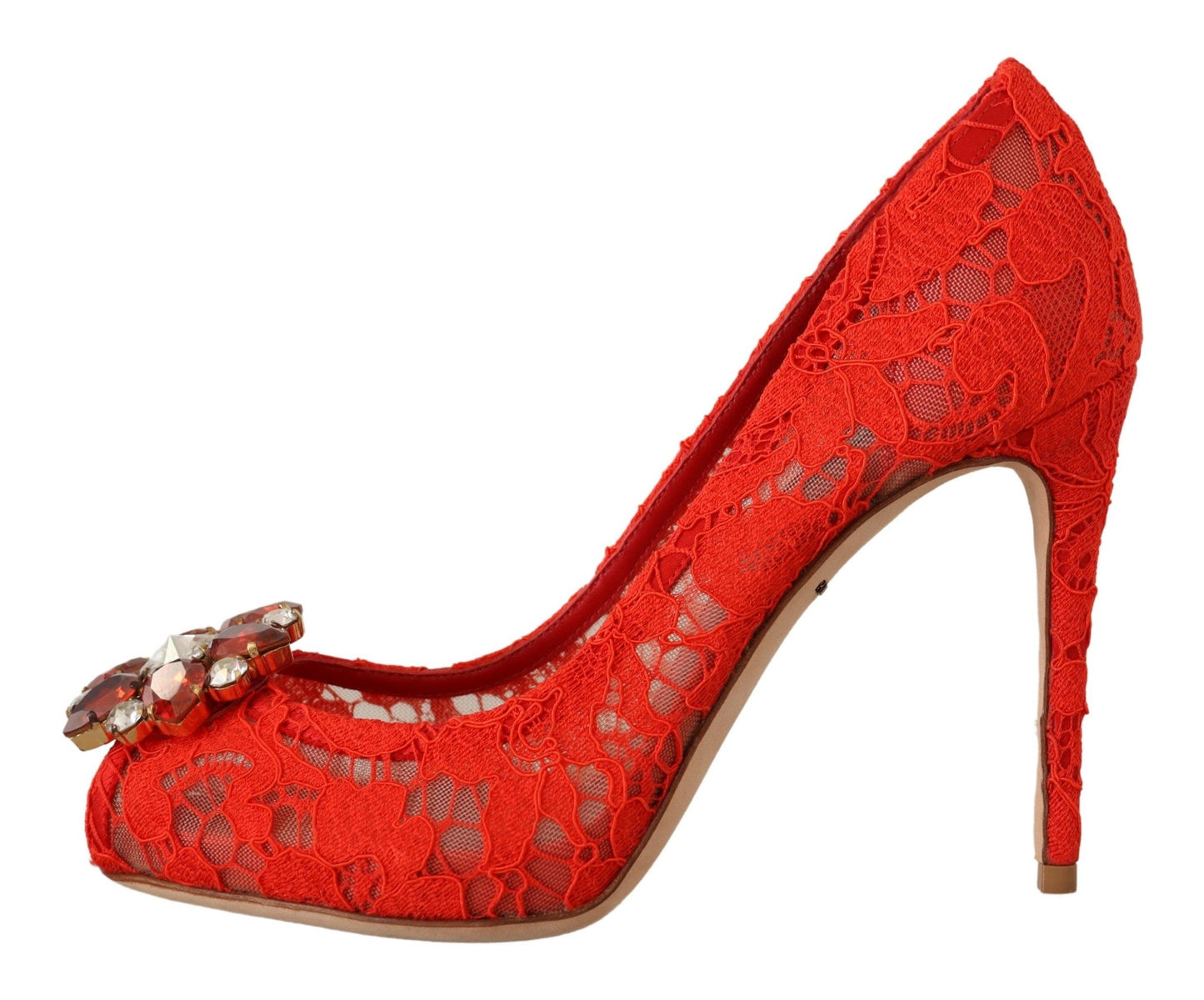 Dolce & Gabbana Red Taormina Lace Crystal Heels Pumps