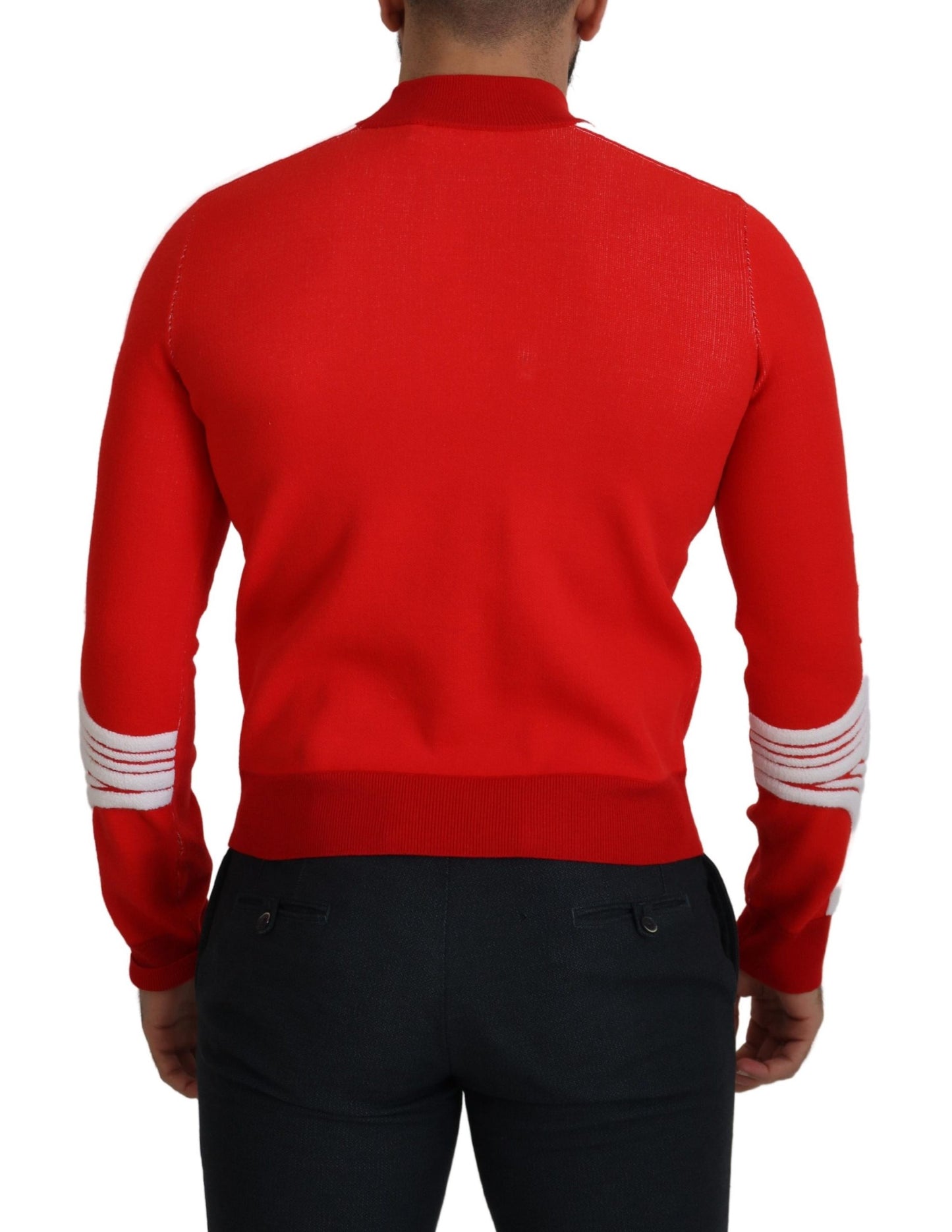 GCDS Red Wool Logo Printed Crew Neck Men Pullover Sweater