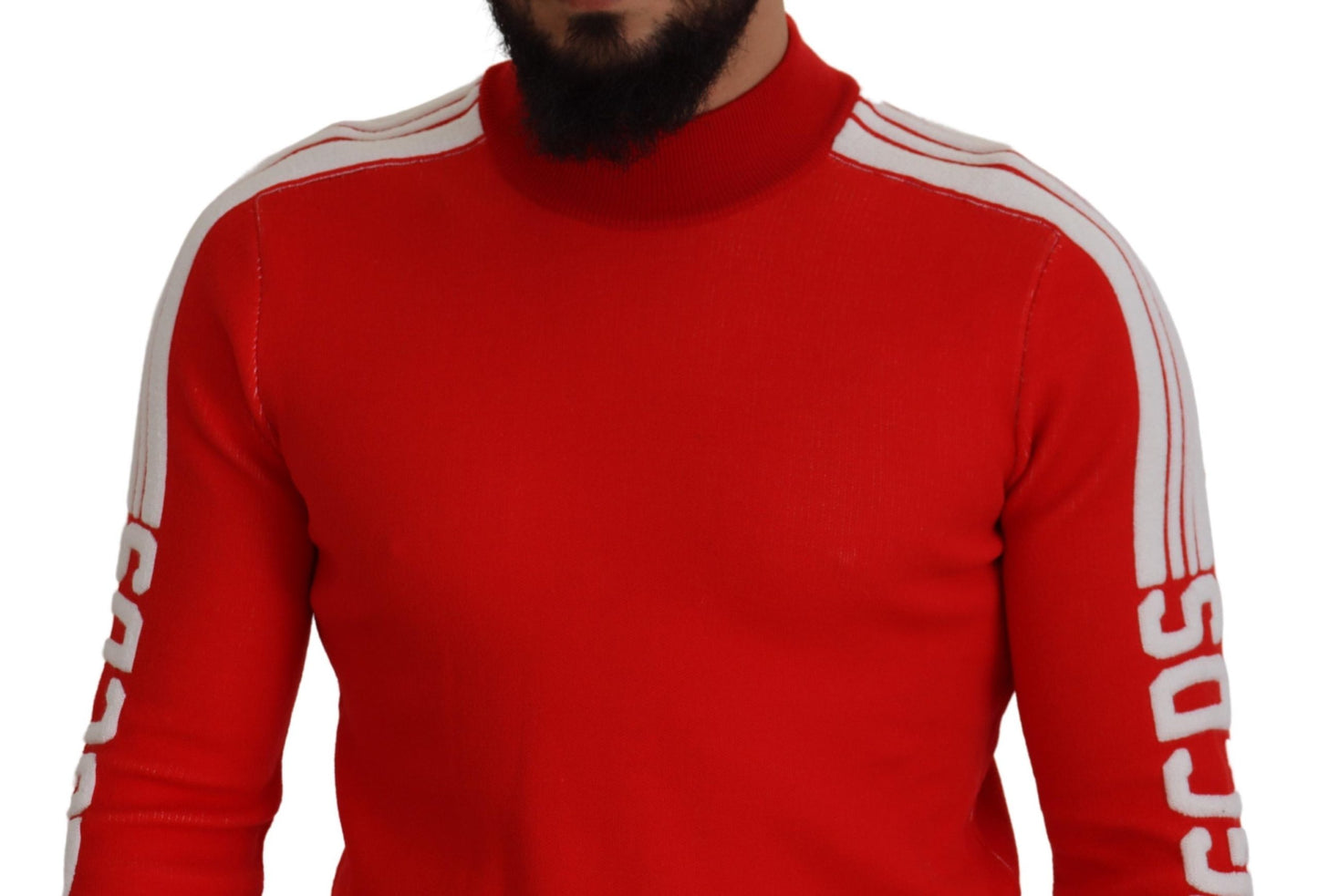 GCDS Red Wool Logo Printed Crew Neck Men Pullover Sweater