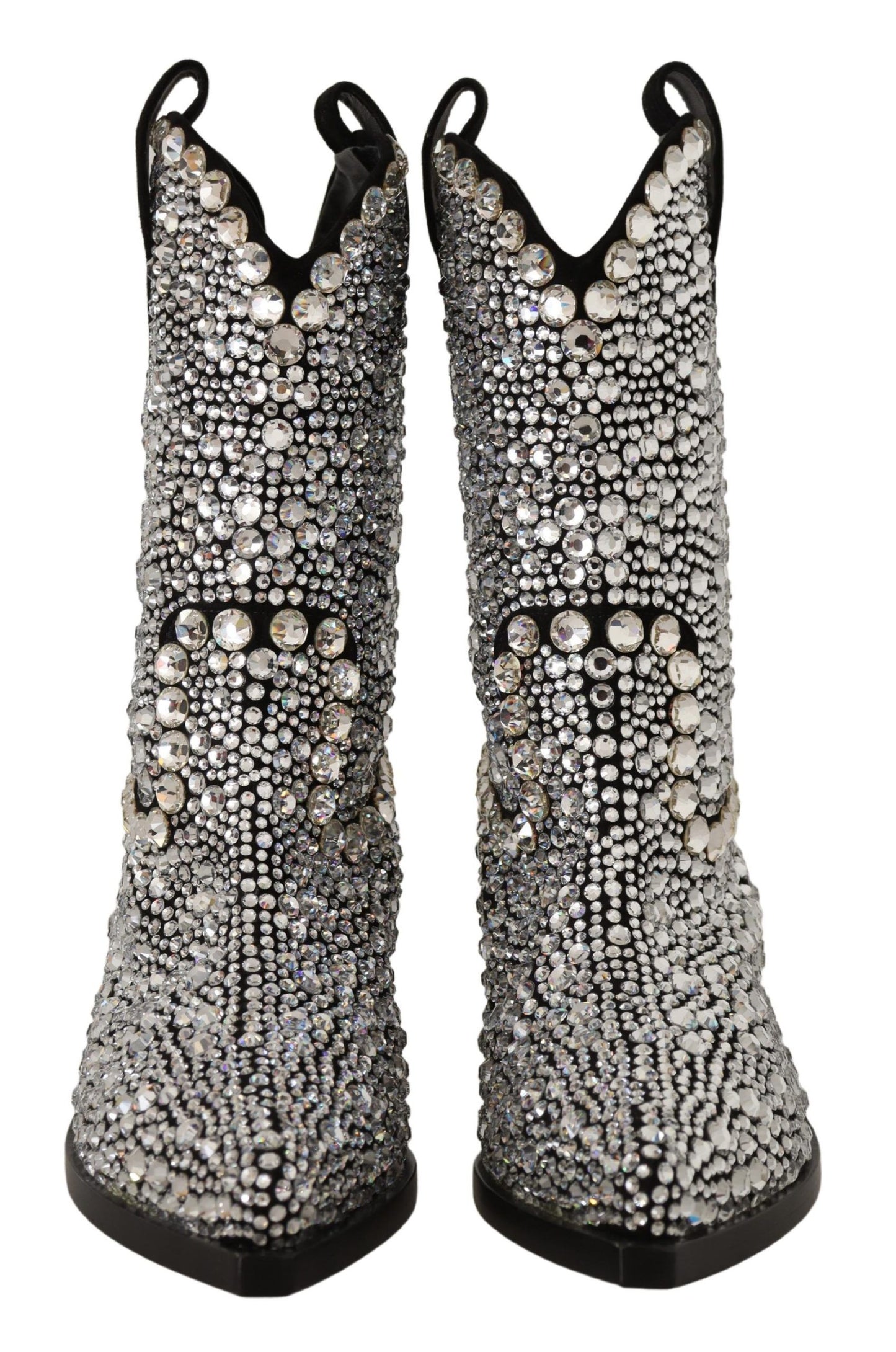 Dolce & Gabbana Black Suede Strass Crystal Cowgirl Boots