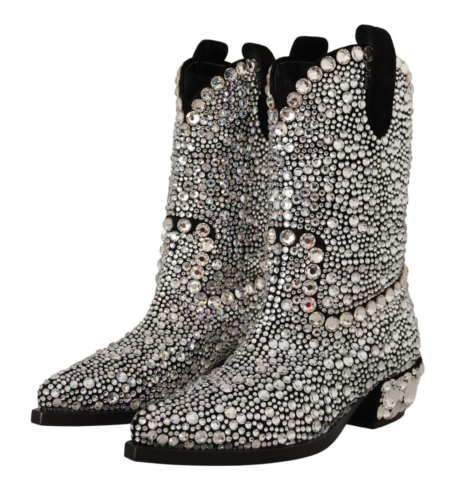 Dolce & Gabbana Black Suede Strass Crystal Cowgirl Boots