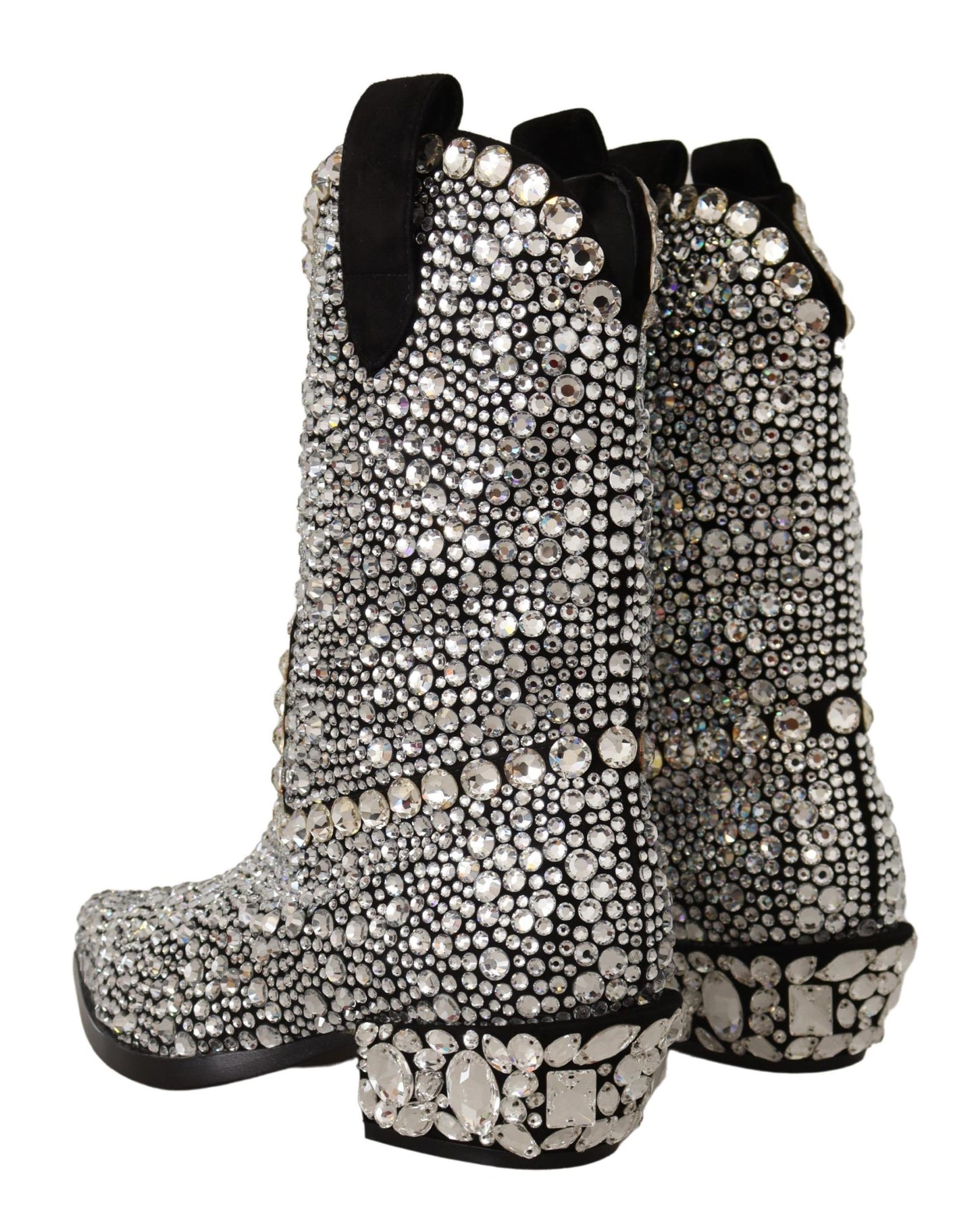 Dolce & Gabbana Black Suede Strass Crystal Cowgirl Boots