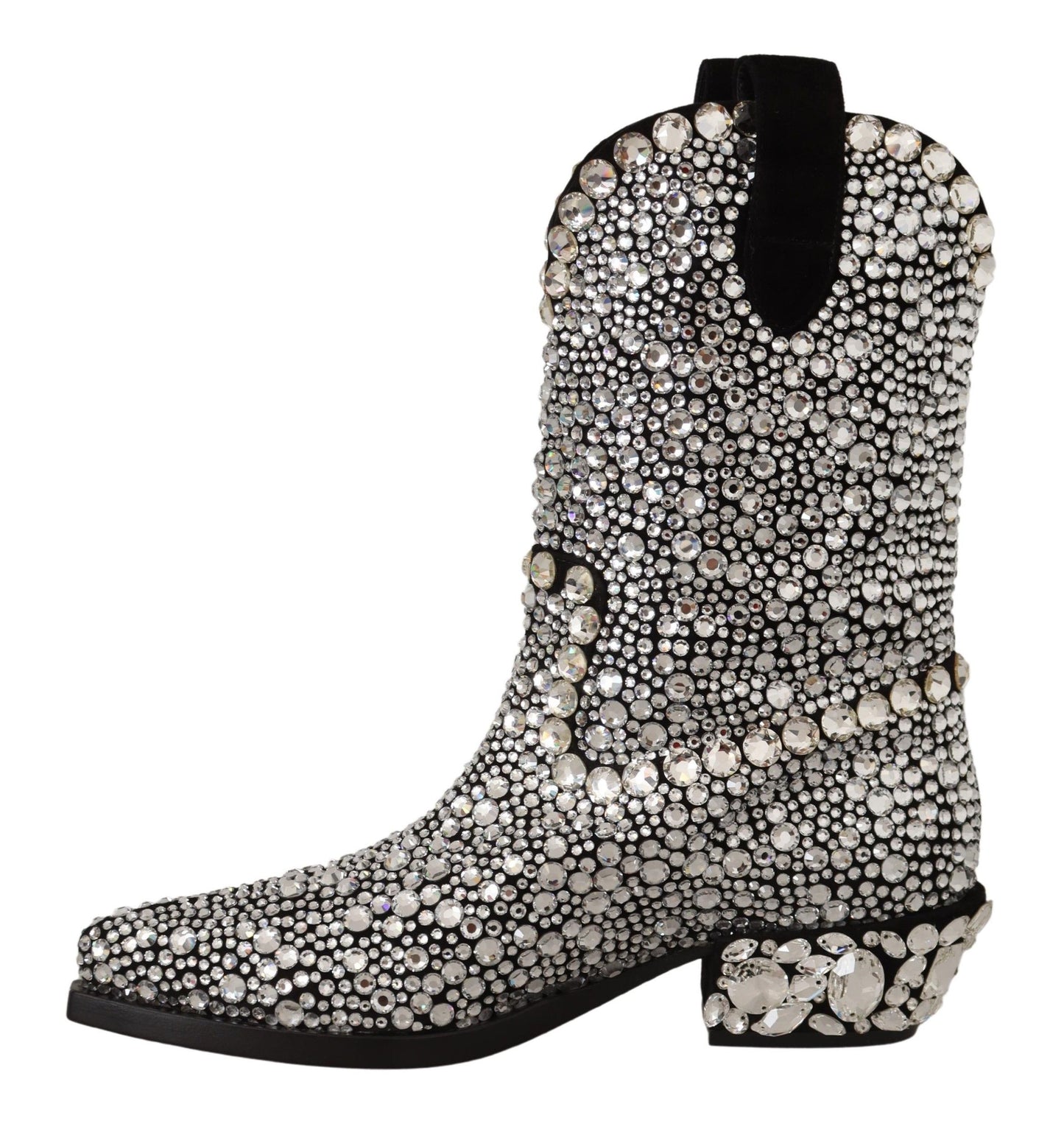 Dolce & Gabbana Black Suede Strass Crystal Cowgirl Boots