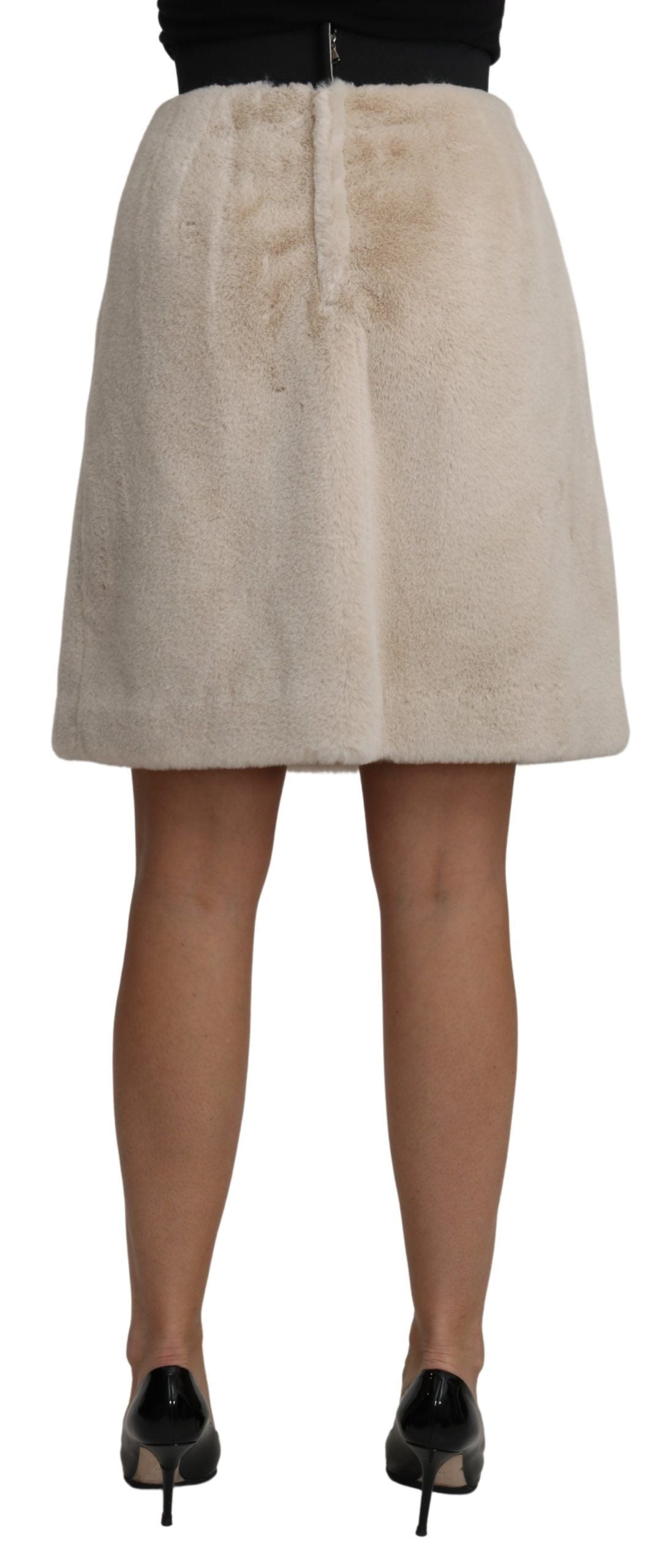 Dolce & Gabbana Beige High Waist A-line Mini Fur Skirt