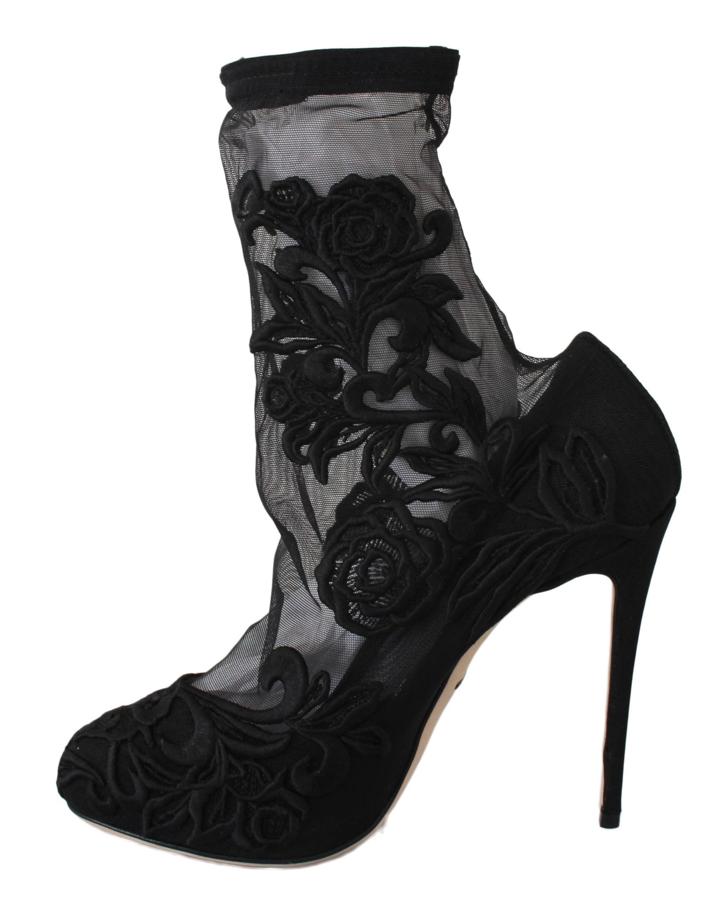 Dolce & Gabbana Black Roses Stilettos Booties Socks Shoes