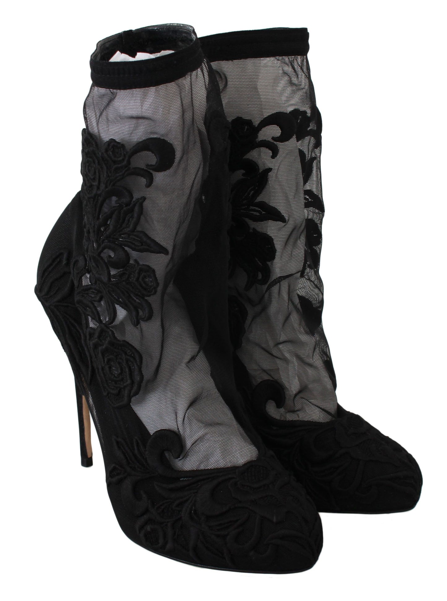 Dolce & Gabbana Black Roses Stilettos Booties Socks Shoes