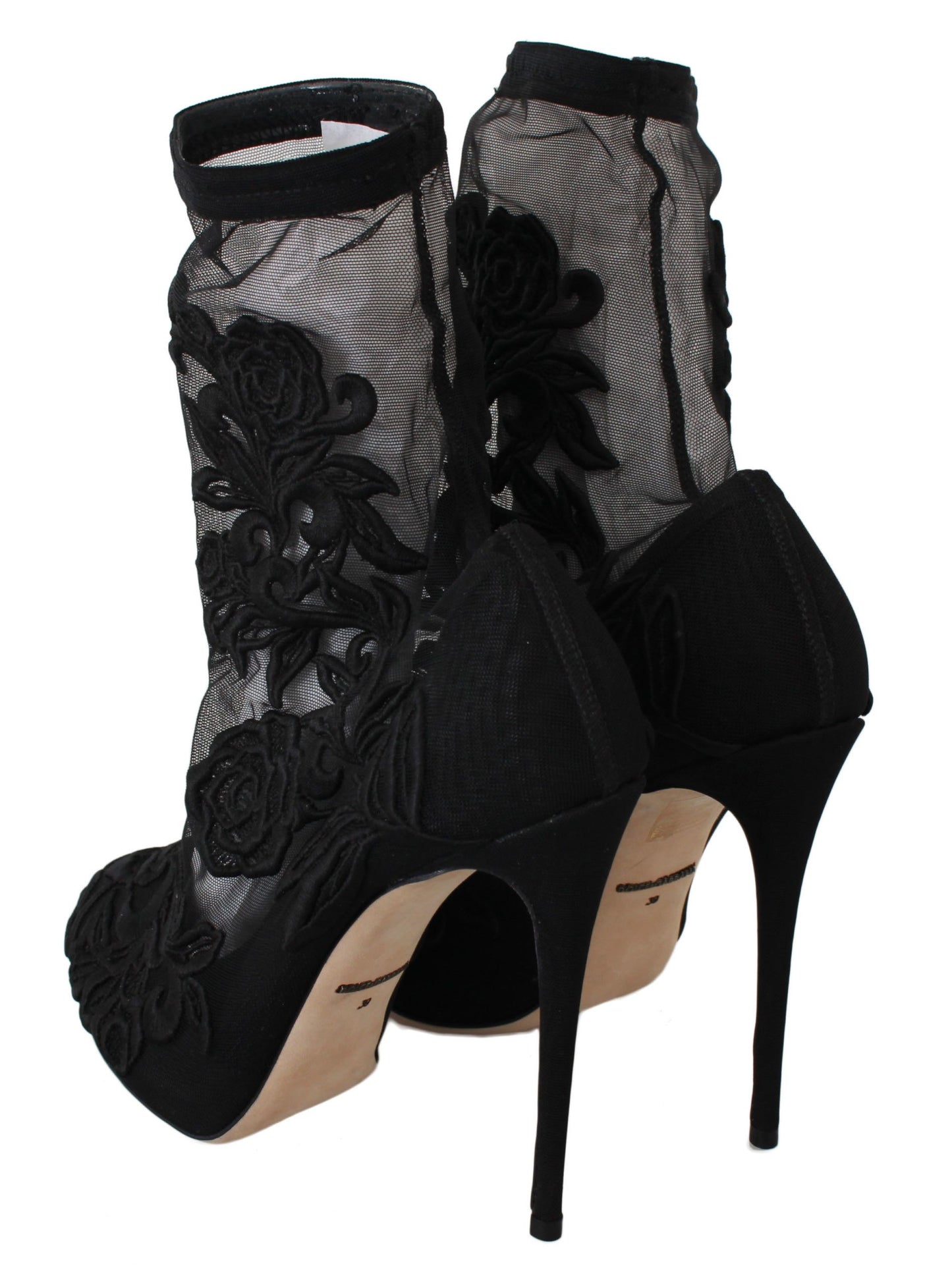 Dolce & Gabbana Black Roses Stilettos Booties Socks Shoes