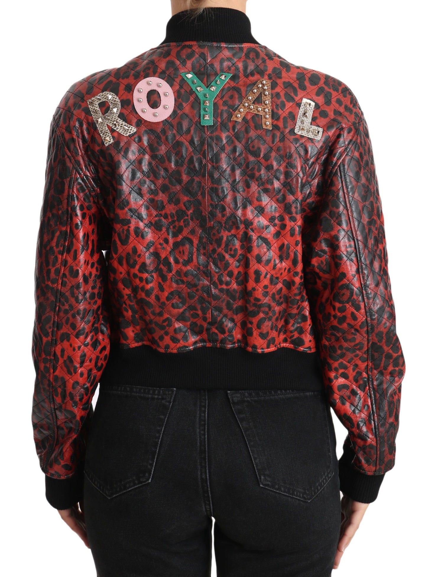 Dolce & Gabbana Red Leopard Button Crystal Leather Jacket