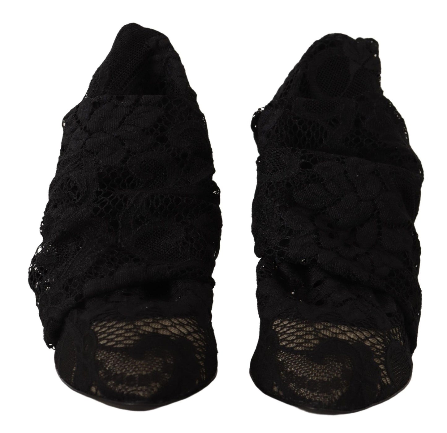 Dolce & Gabbana Black Stretch Socks Taormina Lace Boots Shoes