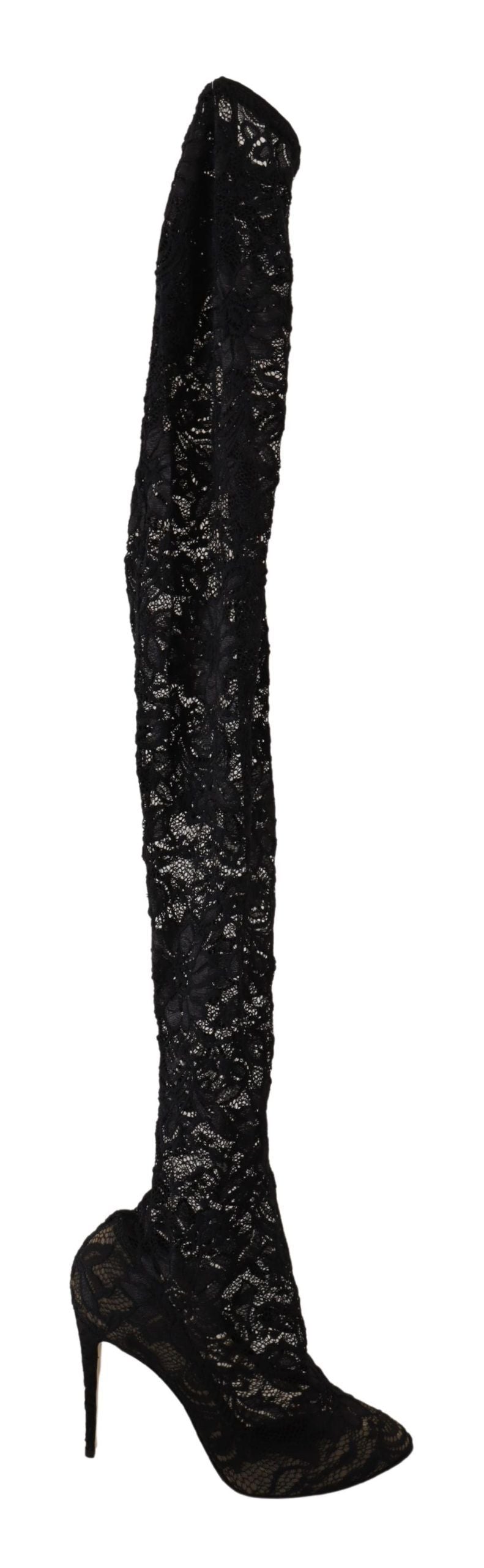 Dolce & Gabbana Black Stretch Socks Taormina Lace Boots