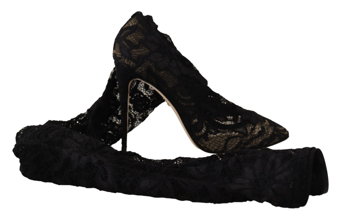 Dolce & Gabbana Black Stretch Socks Taormina Lace Boots