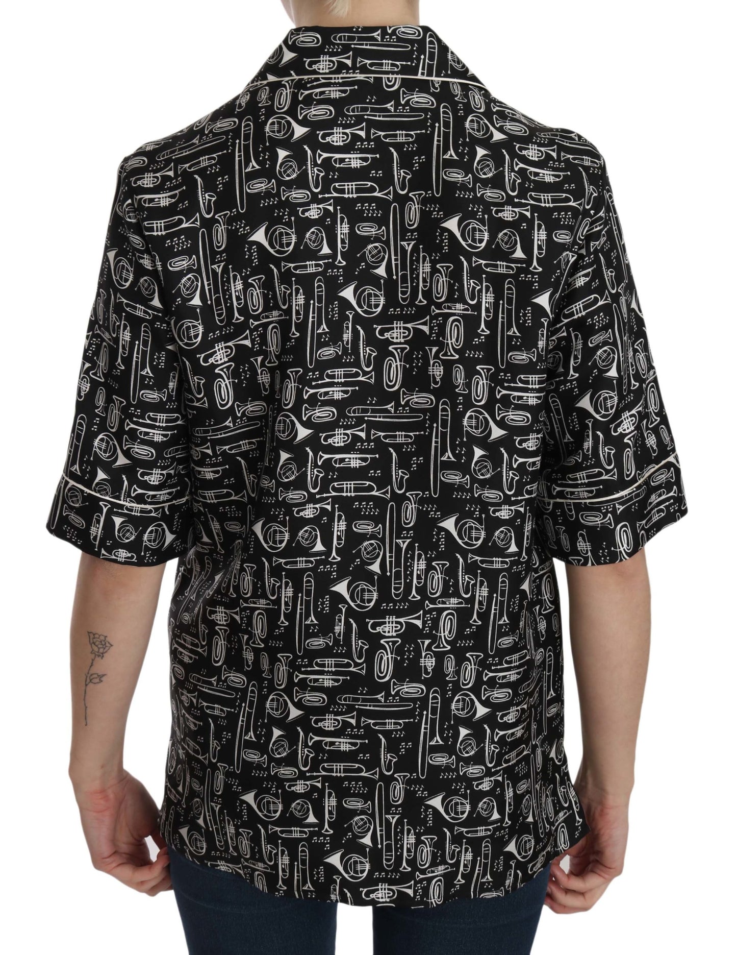 Dolce & Gabbana Black Musical Instrument Print Silk  Top