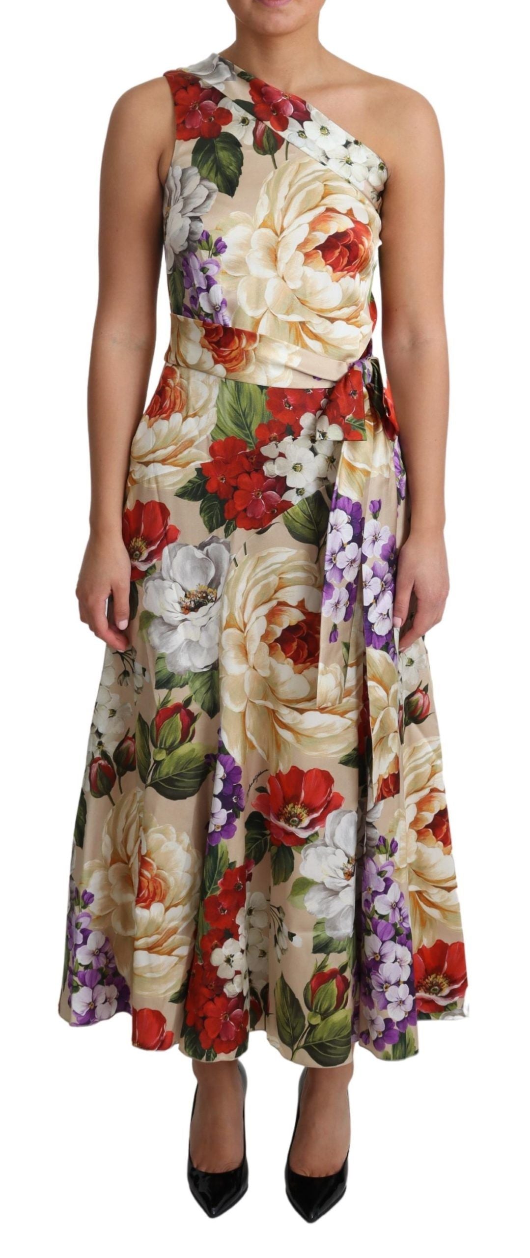 Dolce & Gabbana Print Silk Stretch One Shoulder Dress Floral