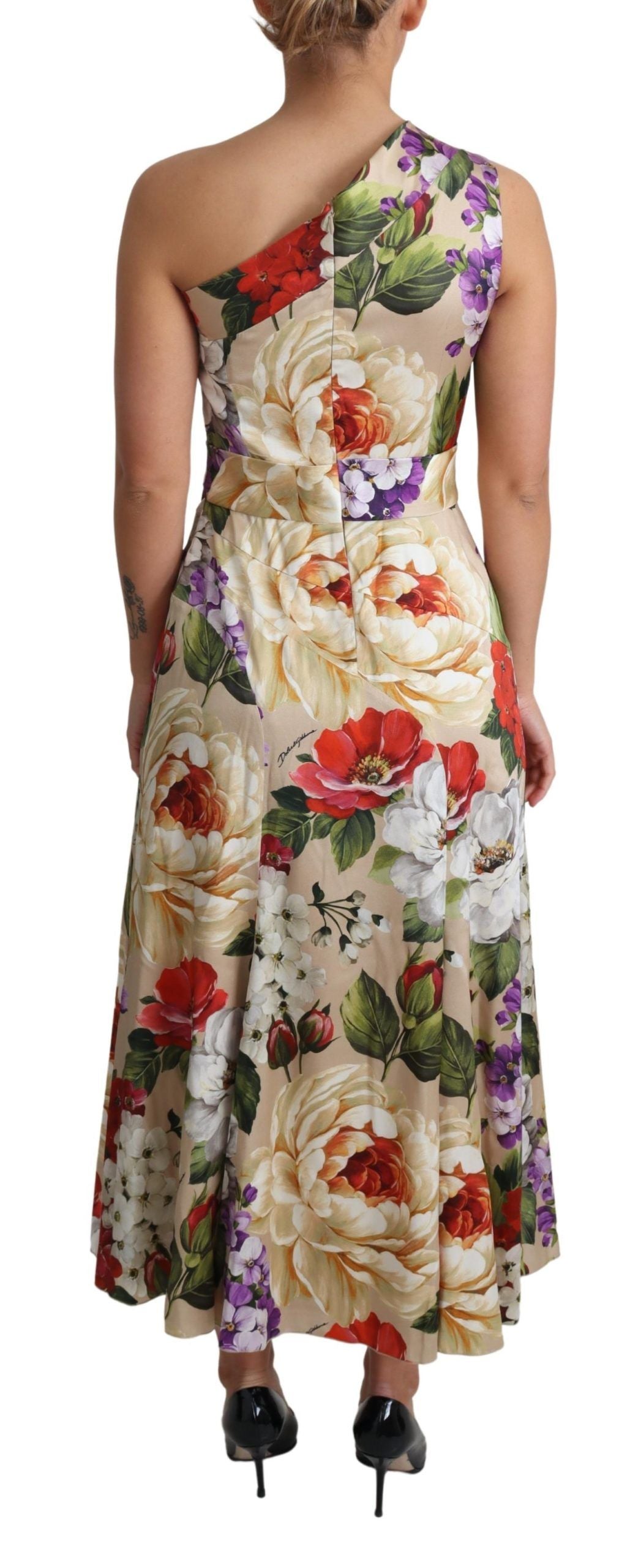 Dolce & Gabbana Print Silk Stretch One Shoulder Dress Floral