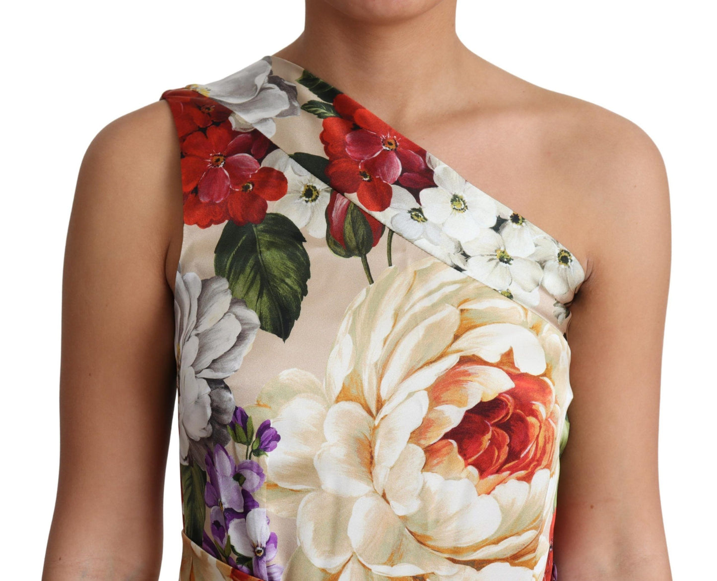 Dolce & Gabbana Print Silk Stretch One Shoulder Dress Floral