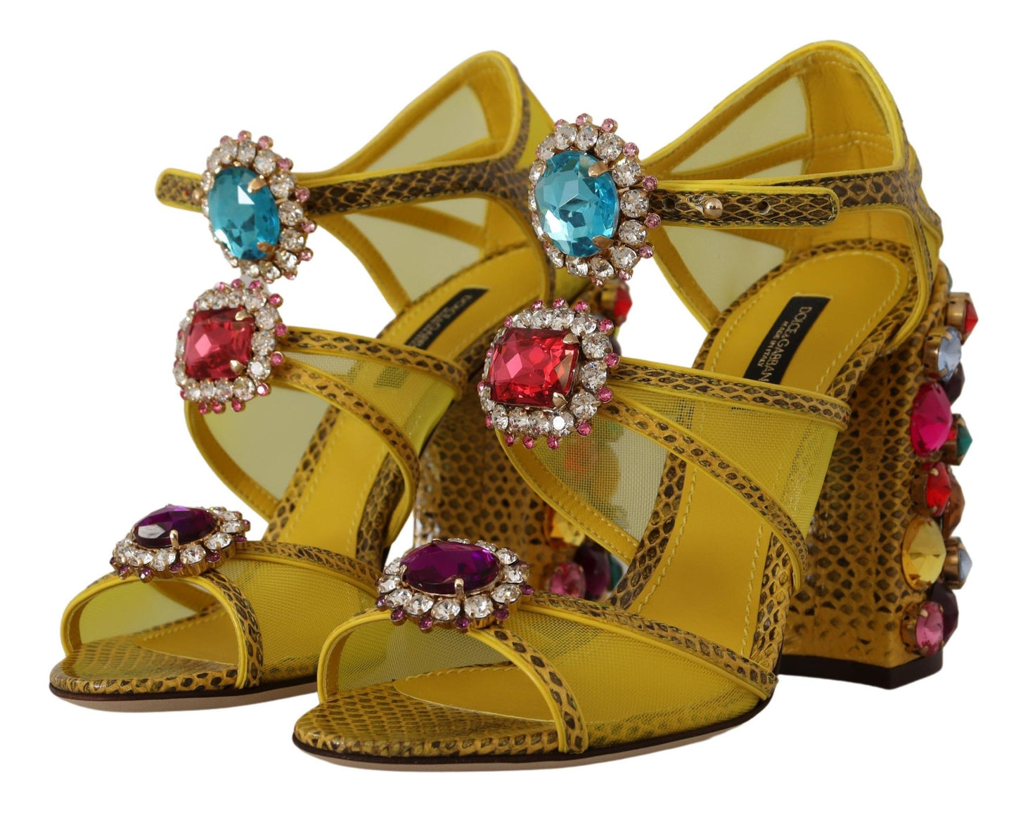 Dolce & Gabbana Yellow Leather Crystal Ayers Sandals Shoes