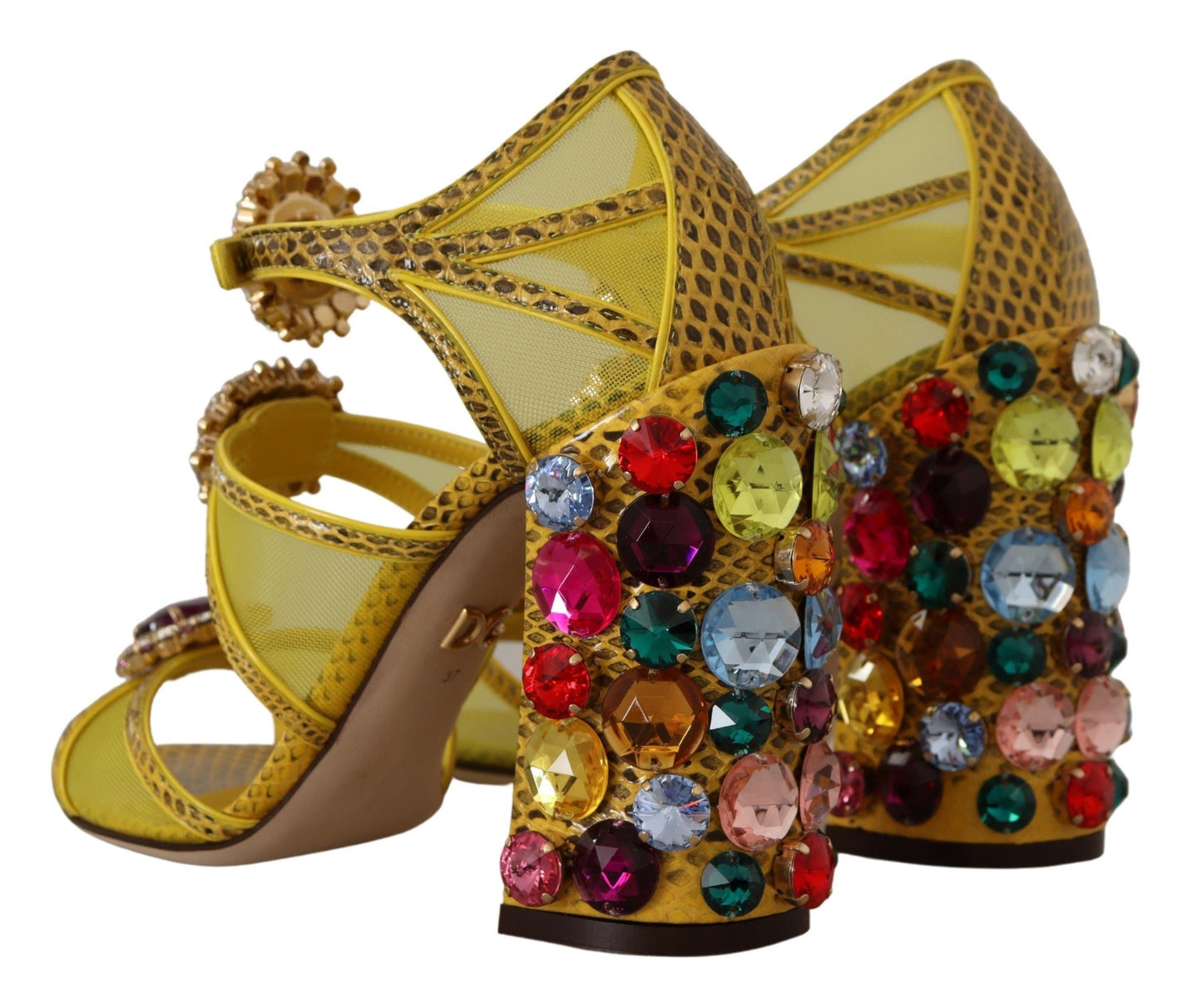 Dolce & Gabbana Yellow Leather Crystal Ayers Sandals Shoes