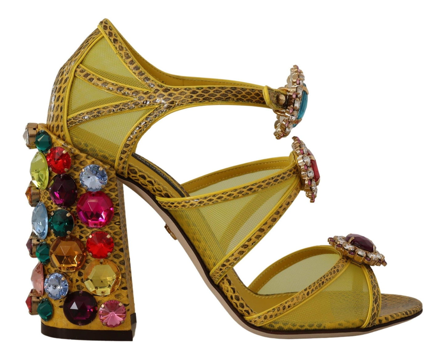 Dolce & Gabbana Yellow Leather Crystal Ayers Sandals Shoes