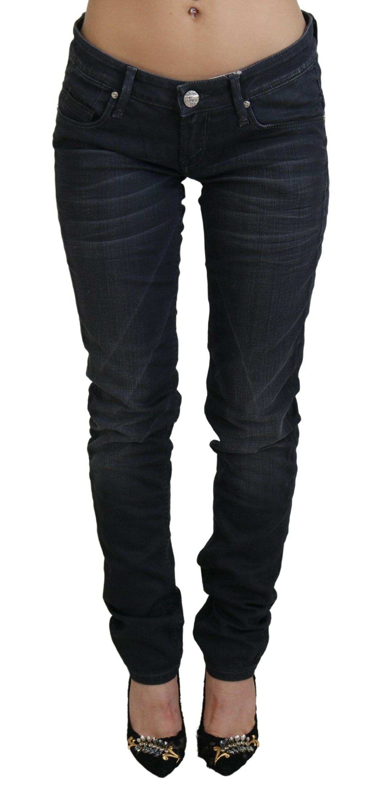 Acht Black Washed Low Waist Slim Fit Cotton Denim Jeans