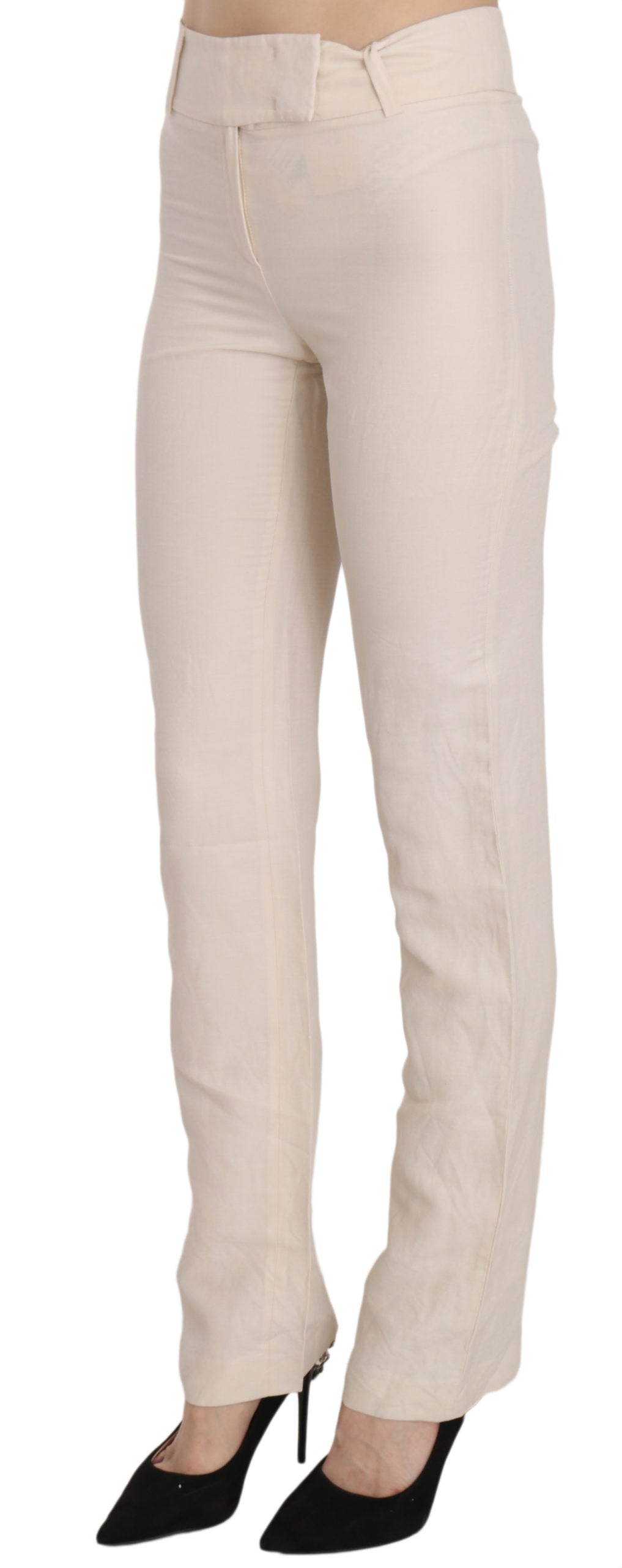 LAUREL White High Waist Silk Blend Flared Dress Trousers Pants