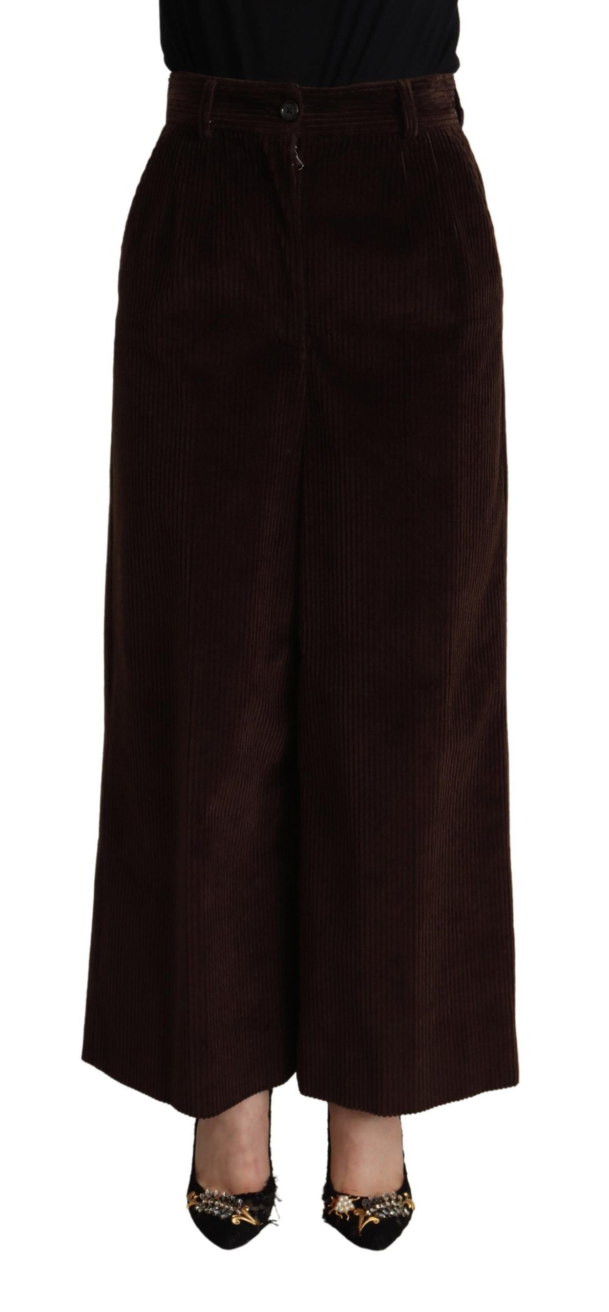 Dolce & Gabbana Black Cotton High Waist Trouser Wide Leg Pants