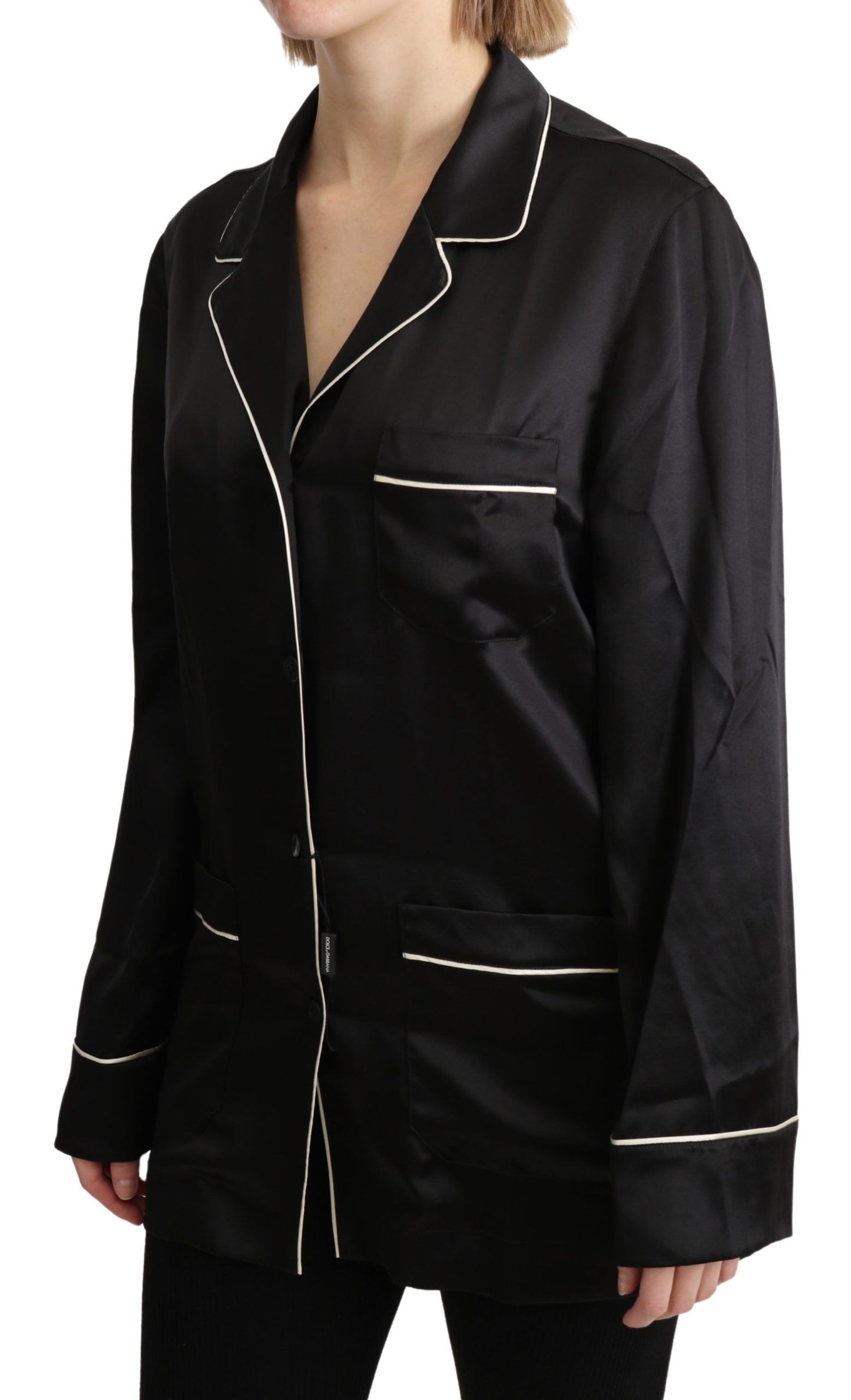 Dolce & Gabbana Black Shirt Silk Stretch Top Blouse