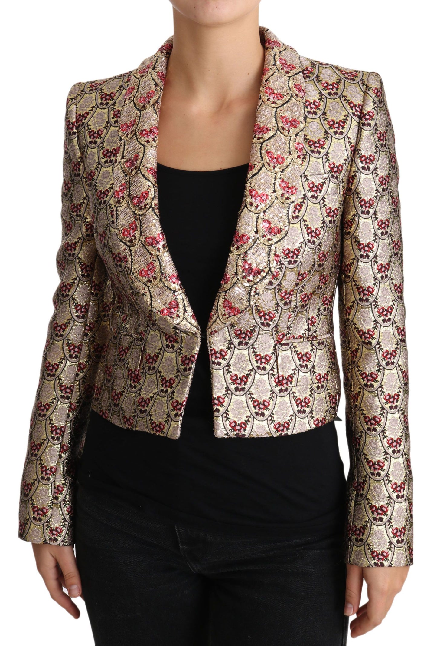 Dolce & Gabbana Gold Floral Sequined Blazer Coat Jacket