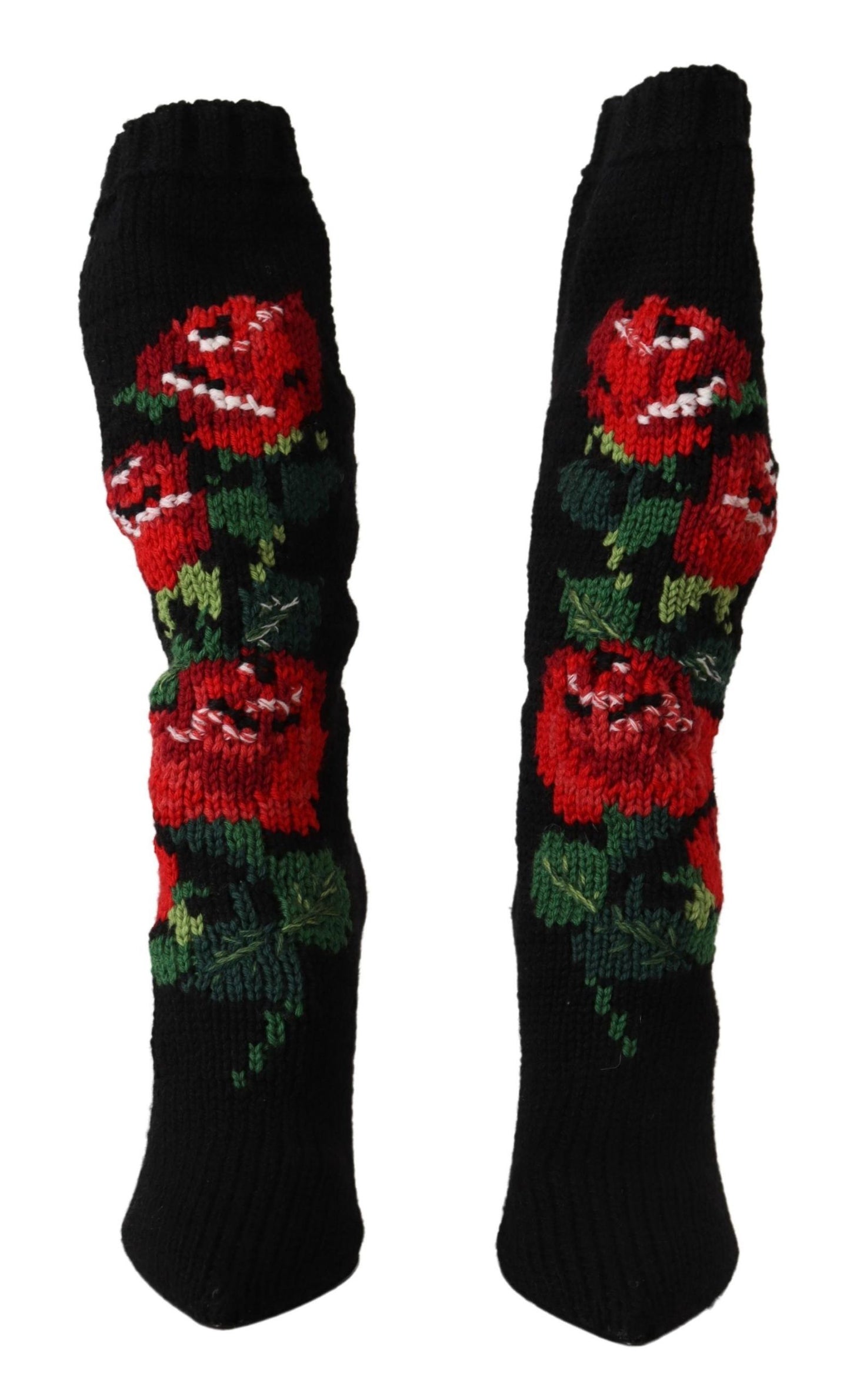 Dolce & Gabbana Black Stretch Socks Red Roses Booties Shoes