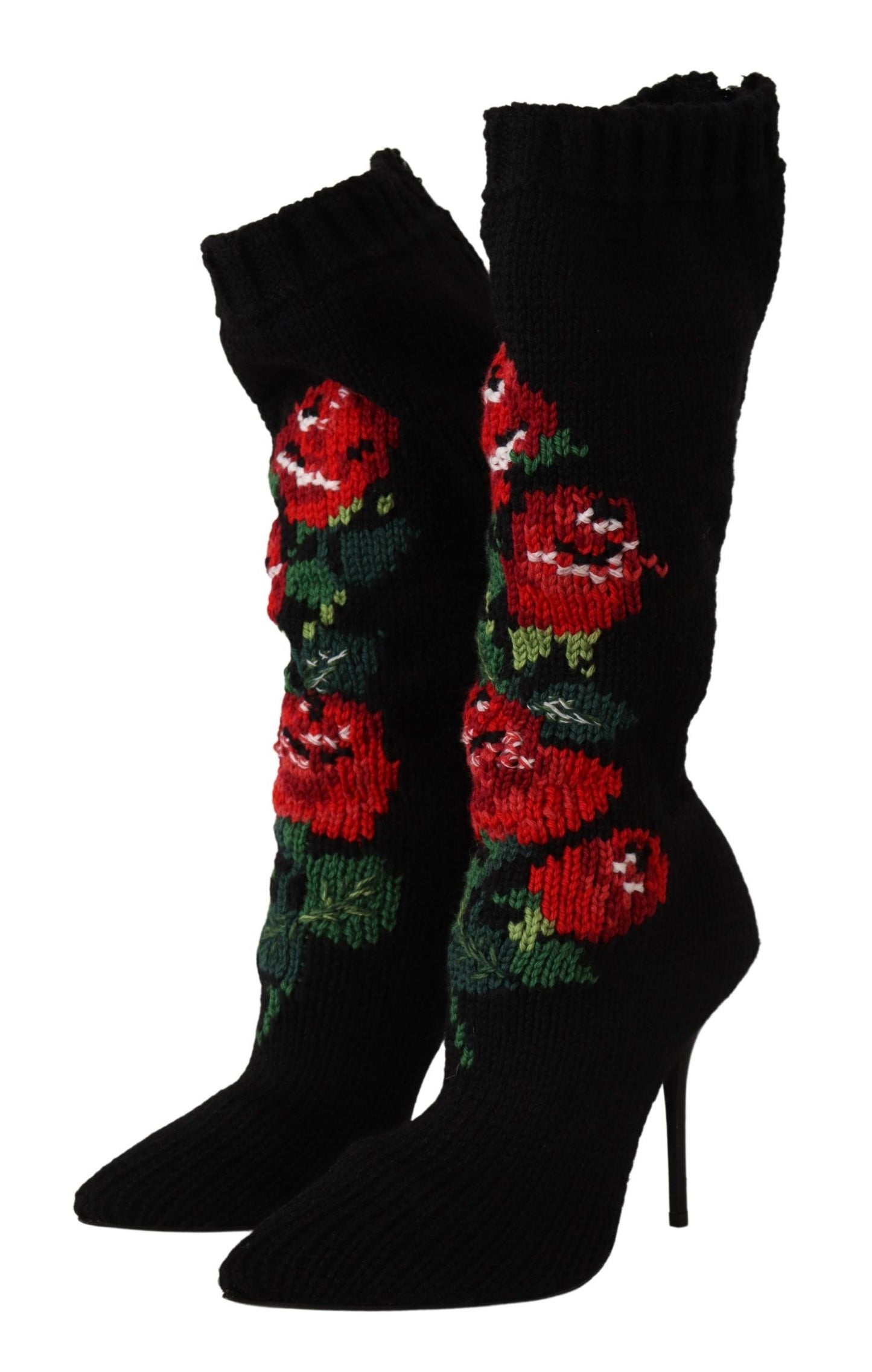 Dolce & Gabbana Black Stretch Socks Red Roses Booties Shoes