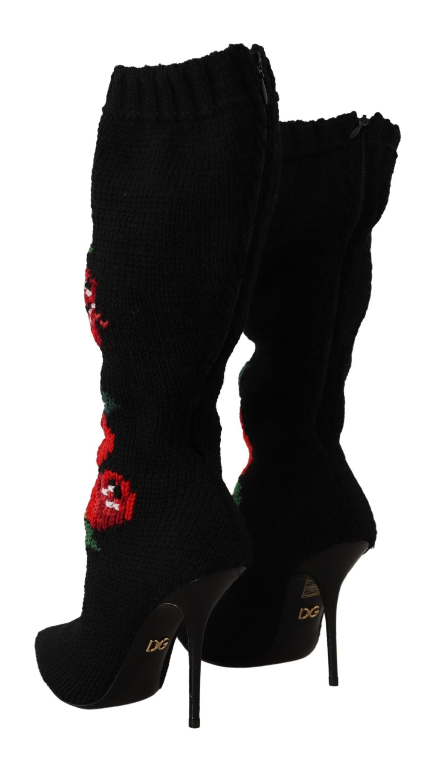 Dolce & Gabbana Black Stretch Socks Red Roses Booties Shoes