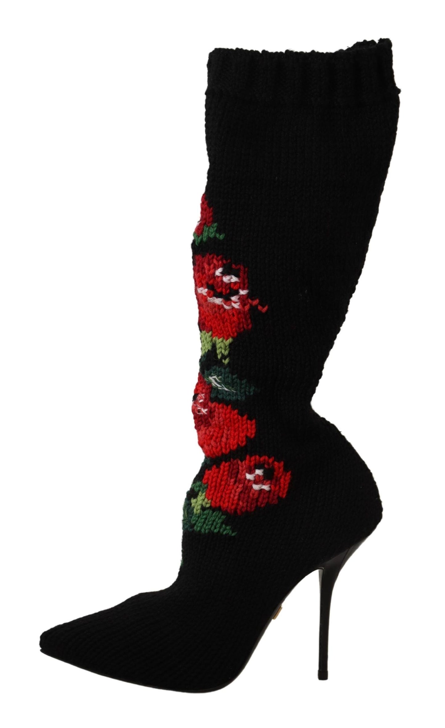 Dolce & Gabbana Black Stretch Socks Red Roses Booties Shoes