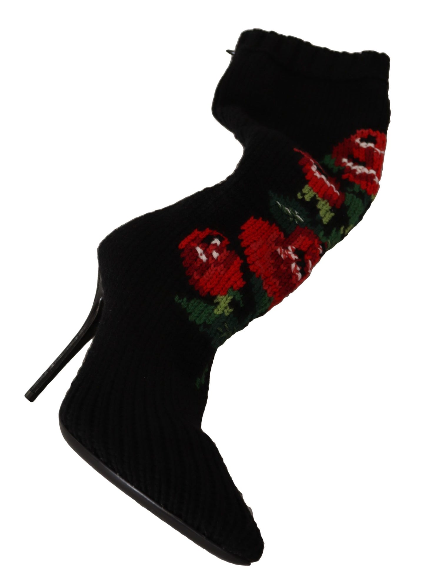 Dolce & Gabbana Black Stretch Socks Red Roses Booties Shoes