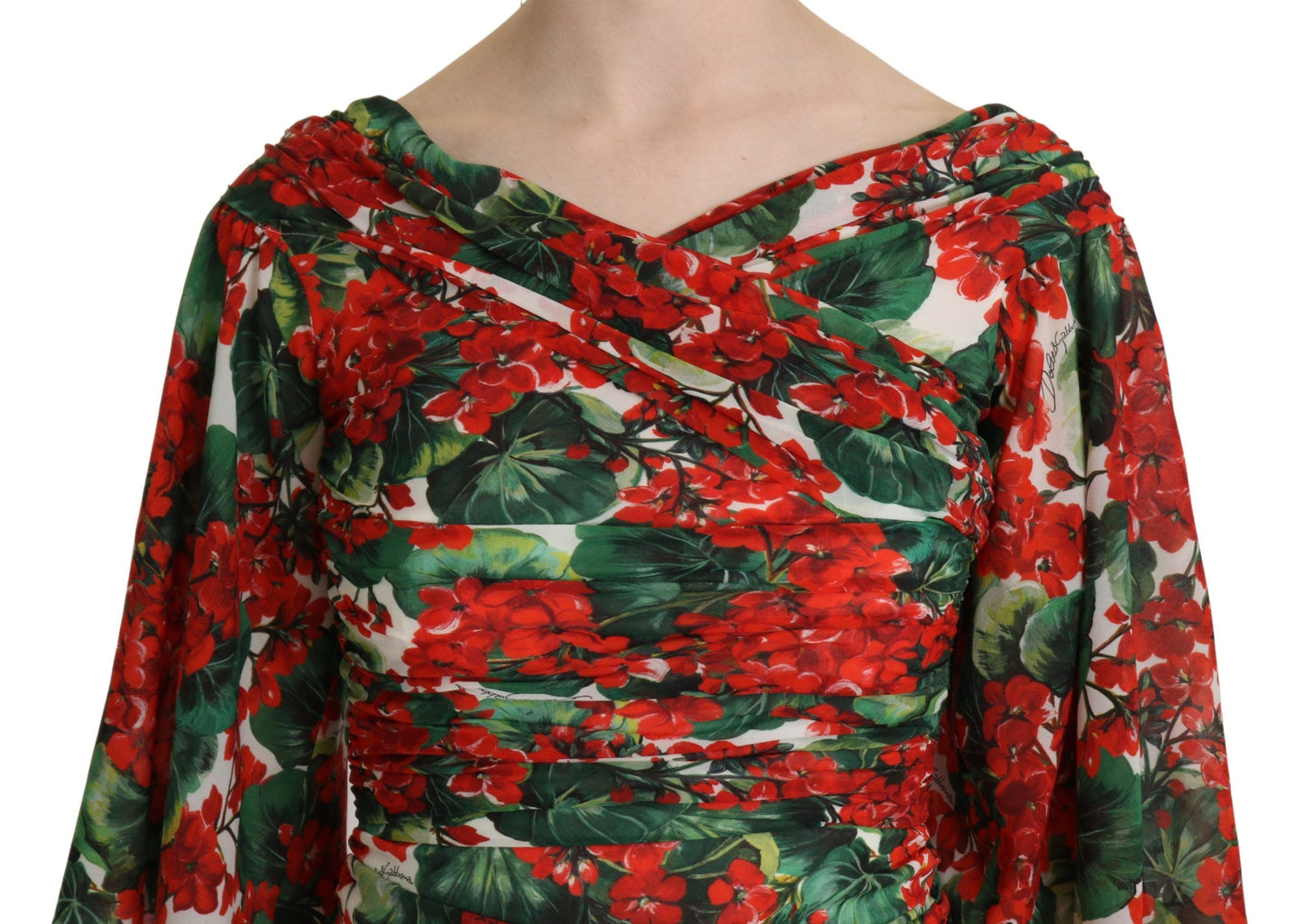 Dolce & Gabbana Red Floral Sheath Midi Silk Stretch Dress