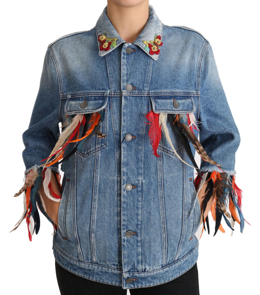 Dolce & Gabbana DENIM Blue Jeans Feather Floral Jacket