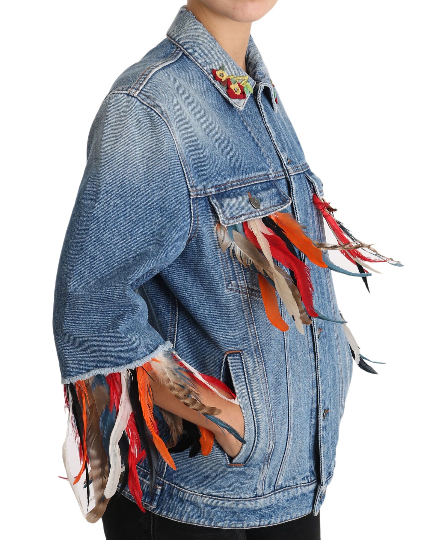 Dolce & Gabbana DENIM Blue Jeans Feather Floral Jacket