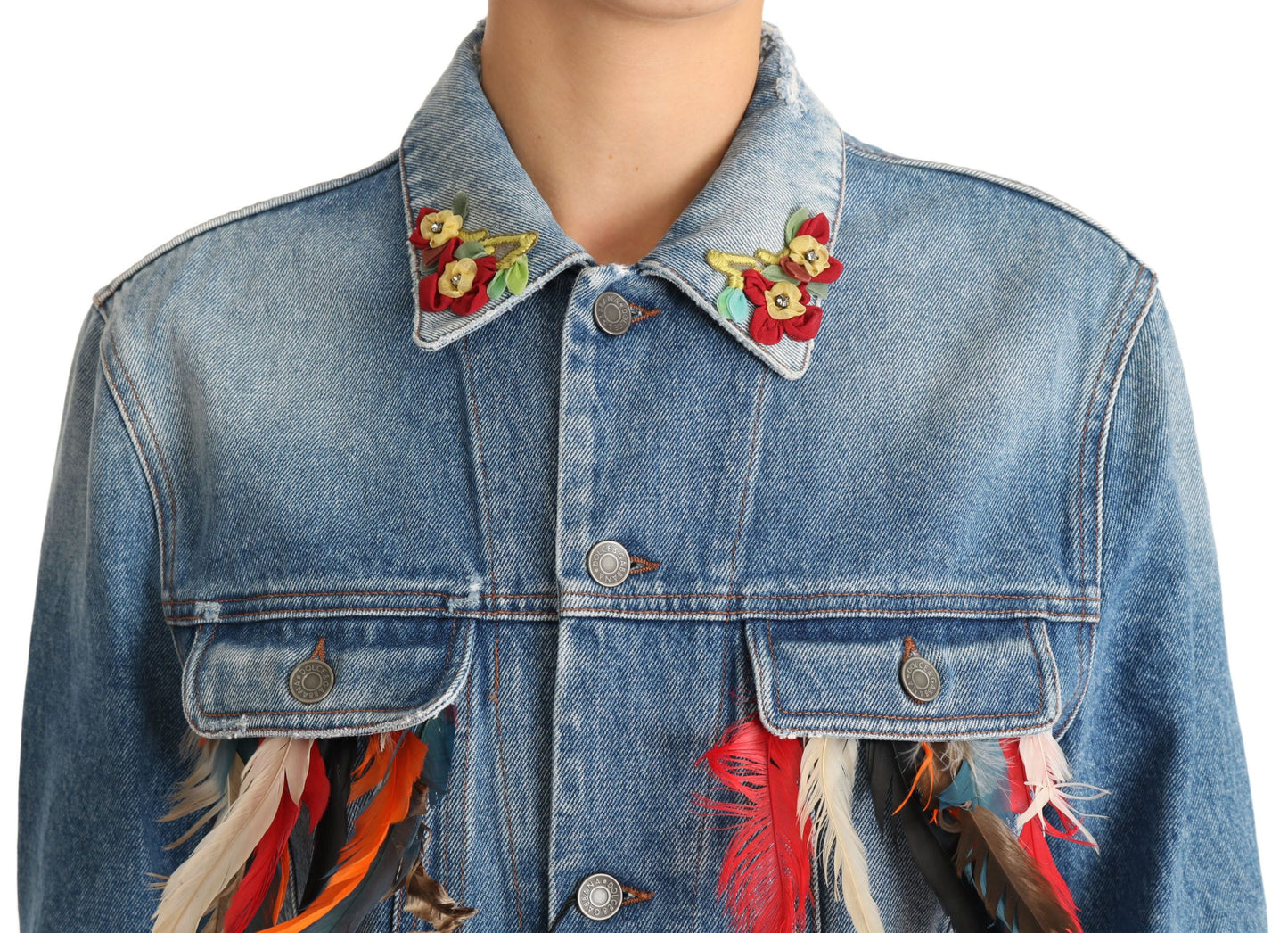 Dolce & Gabbana DENIM Blue Jeans Feather Floral Jacket