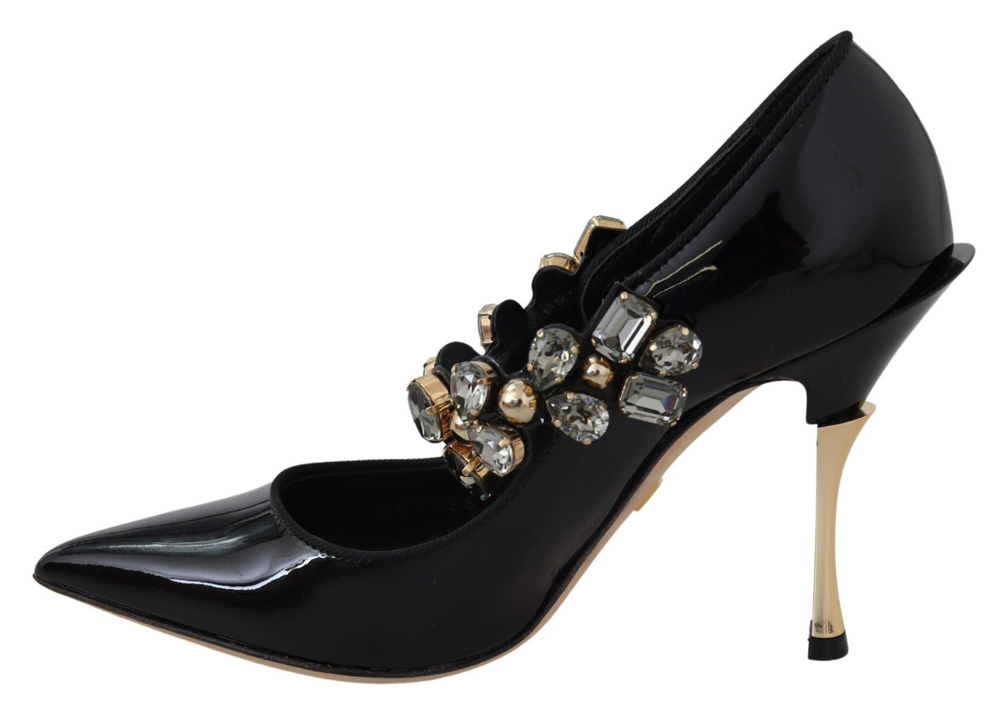 Dolce & Gabbana Black Leather Crystal Shoes Mary Jane Pumps