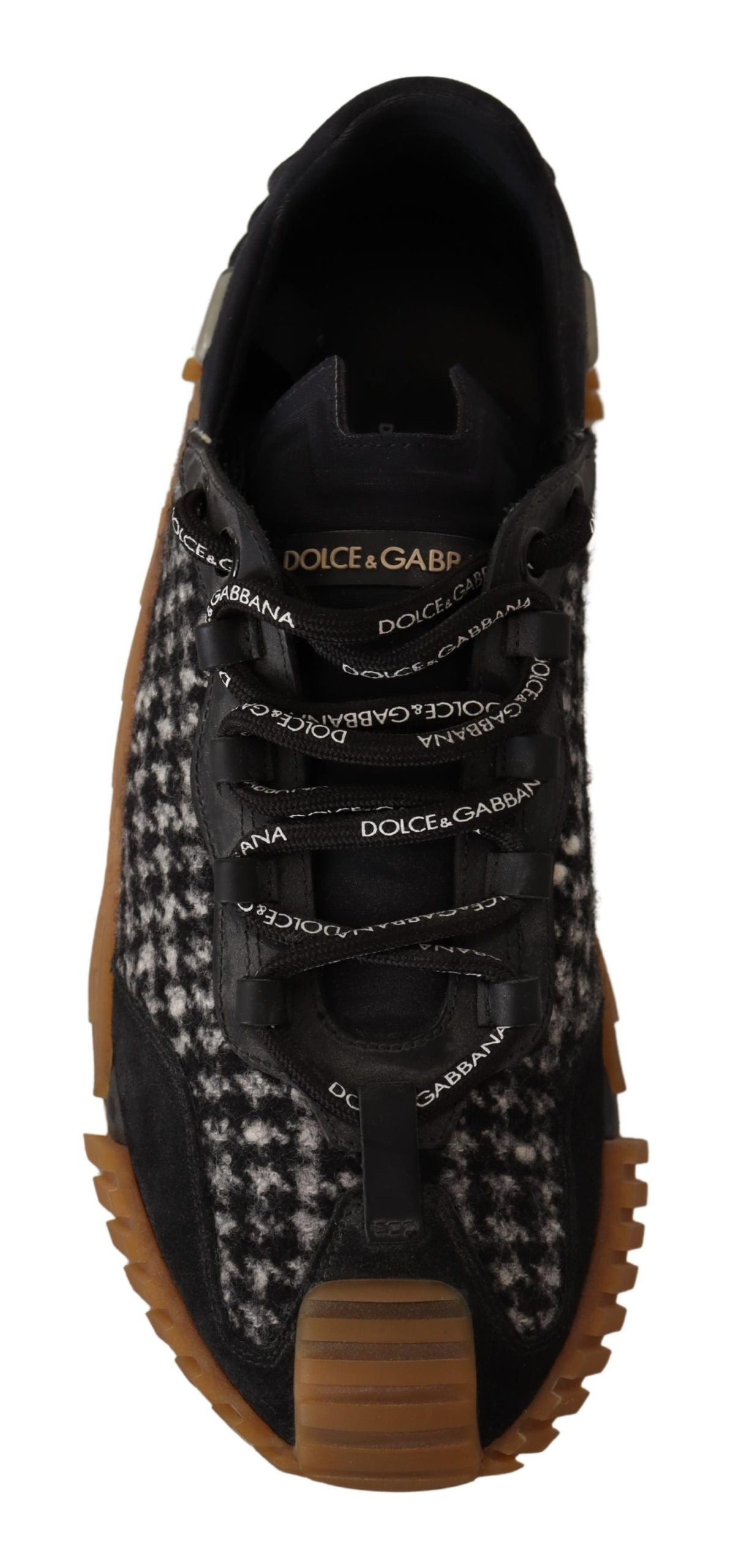 Dolce & Gabbana Black White Fabric Lace Up NS1 Sneakers