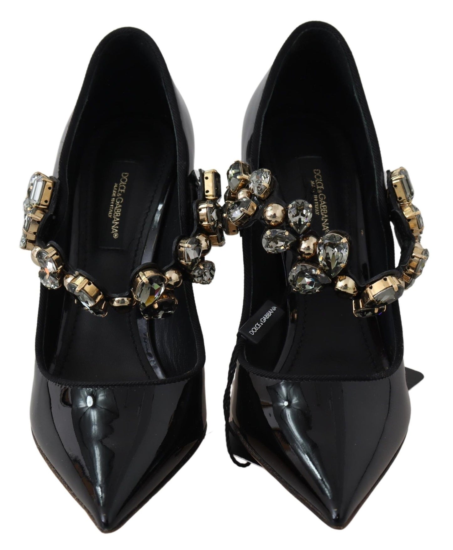 Dolce & Gabbana Black Leather Crystal Shoes Mary Jane Pumps