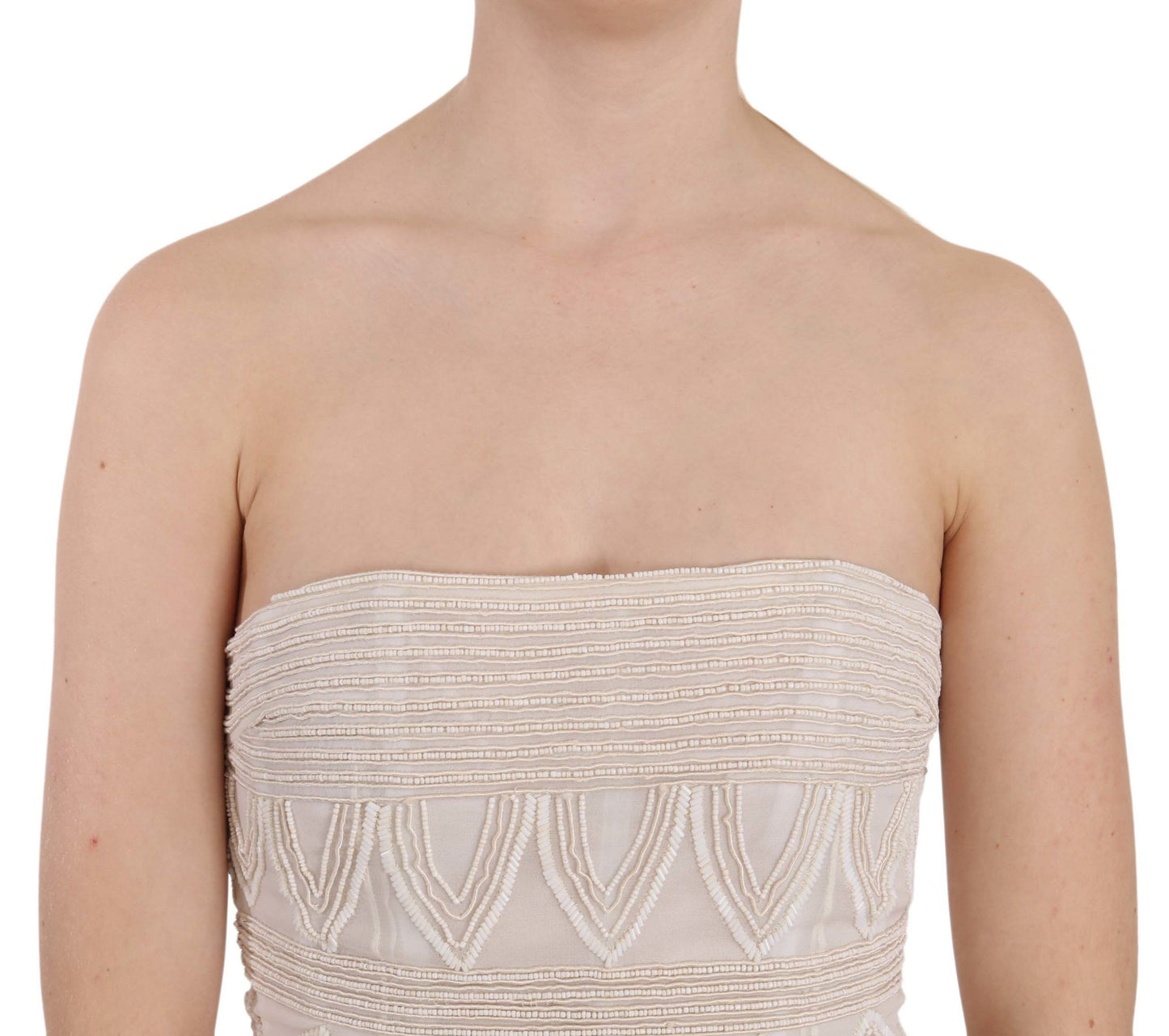 John Richmond Beige Beaded Silk Short Mini Gown  Dress