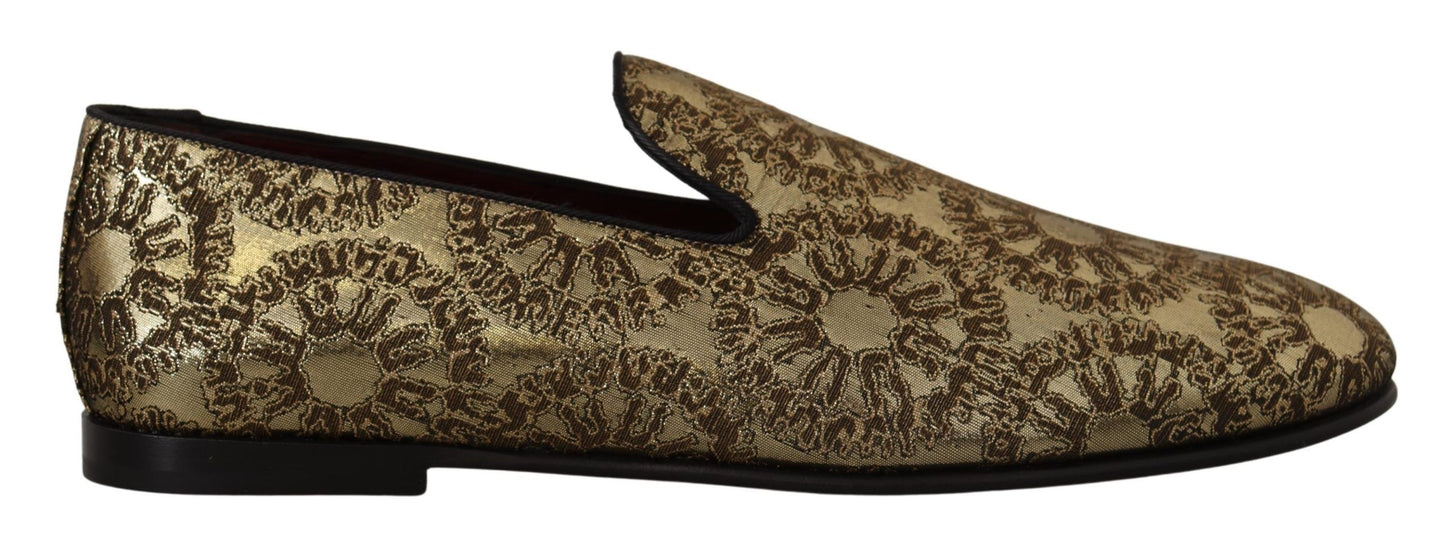 Dolce & Gabbana Gold Jacquard Flats Mens Loafers Shoes