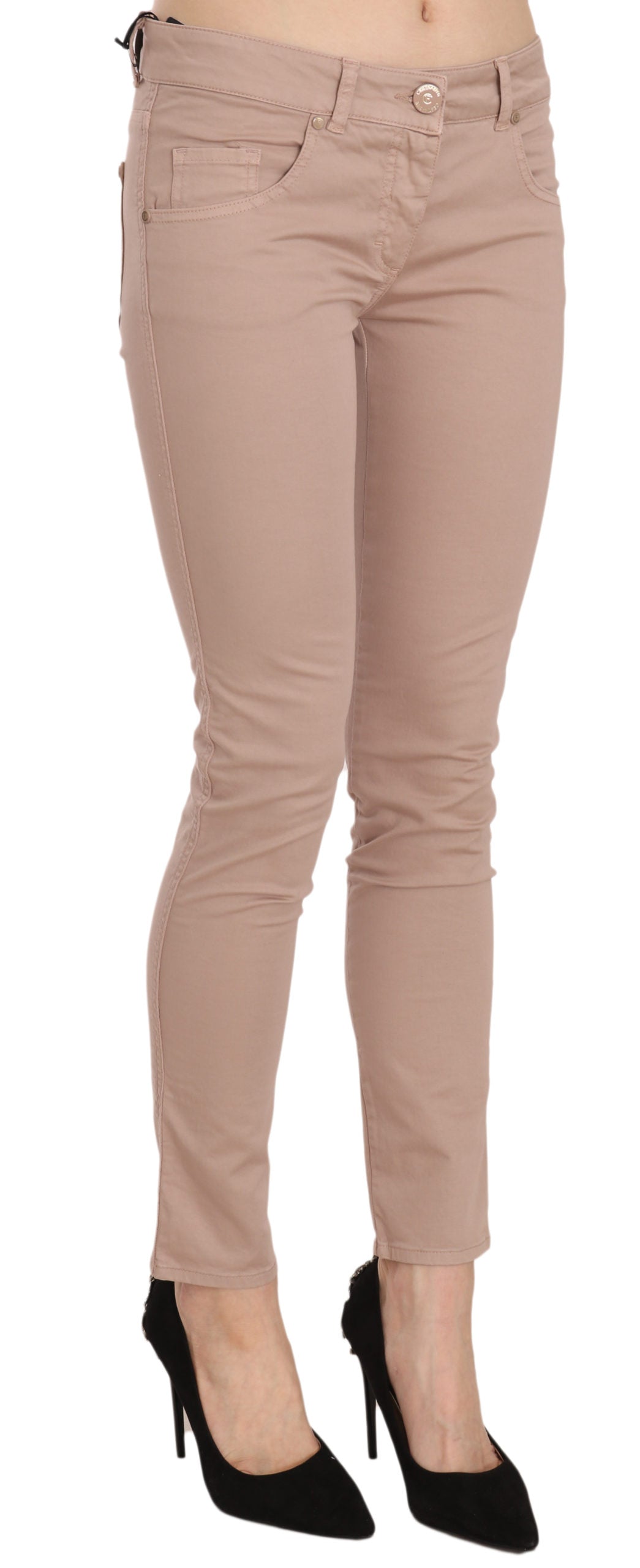 CRISTINAEFFE Brown Low Waist Slim Fit Skinny Cotton Pants