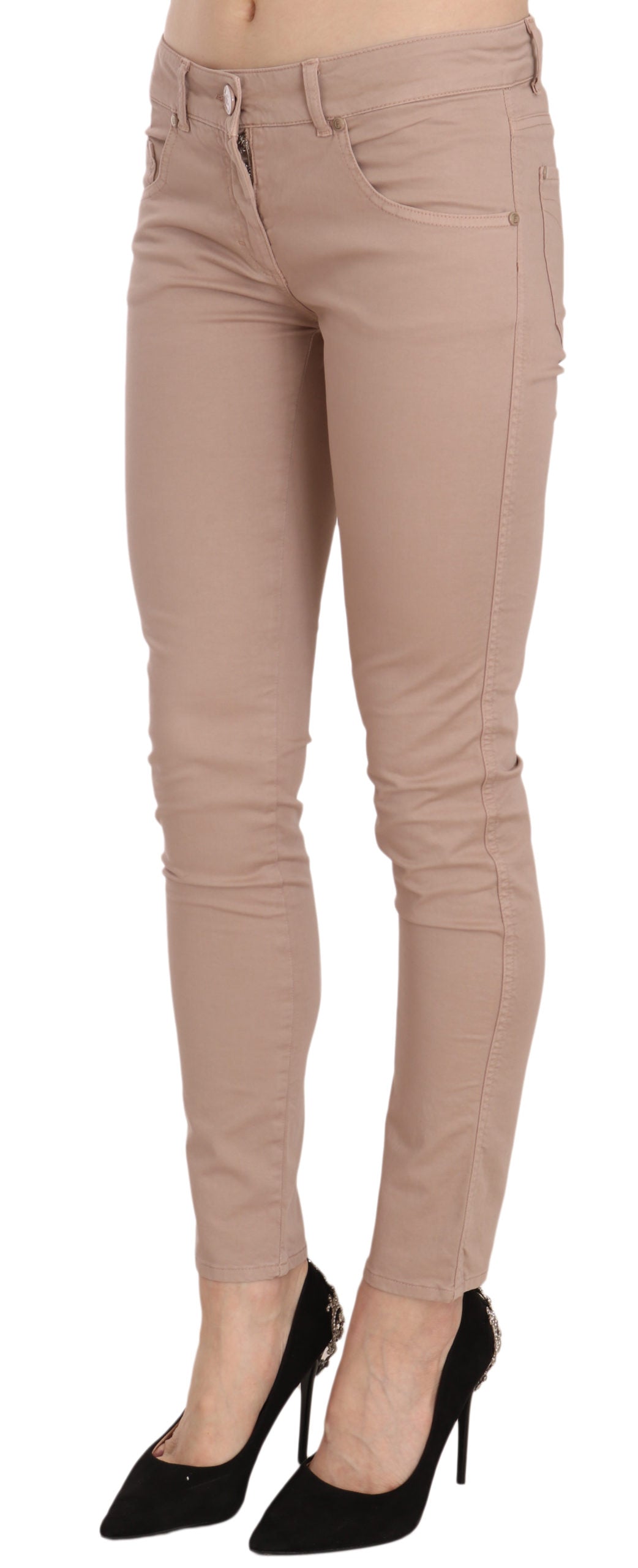 CRISTINAEFFE Brown Low Waist Slim Fit Skinny Cotton Pants