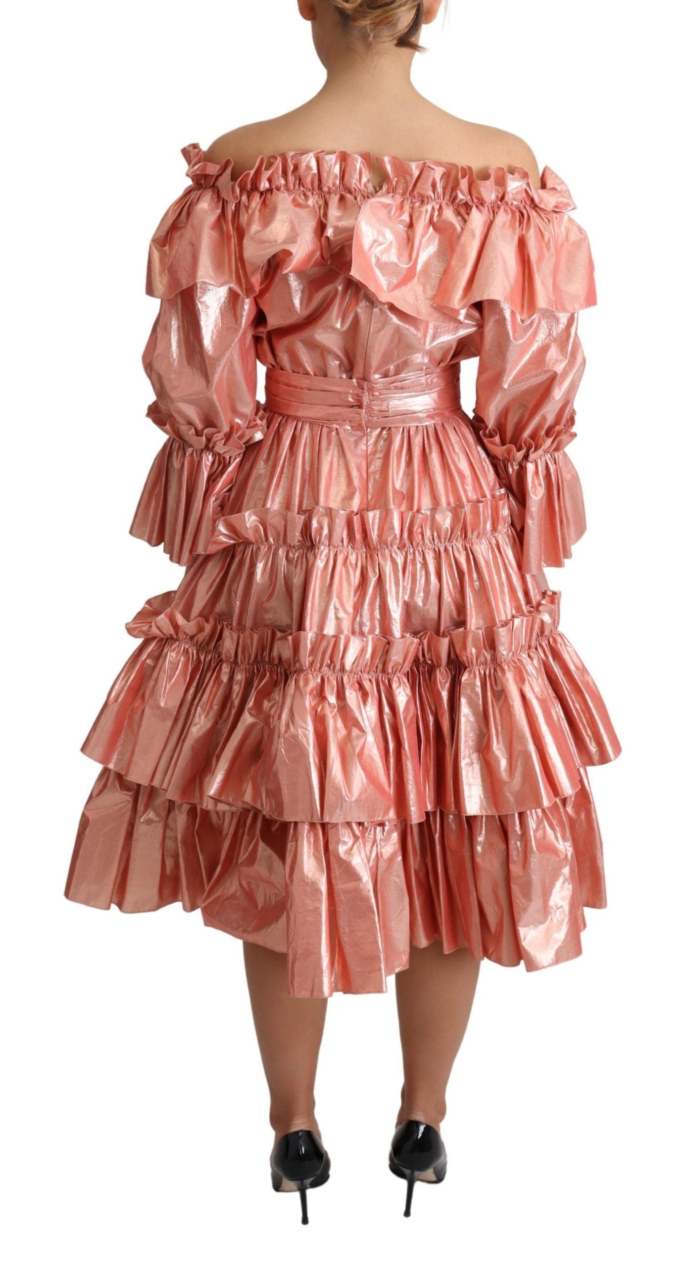 Dolce & Gabbana Pink Ruffled Dress Silk Cotton Gown Dress