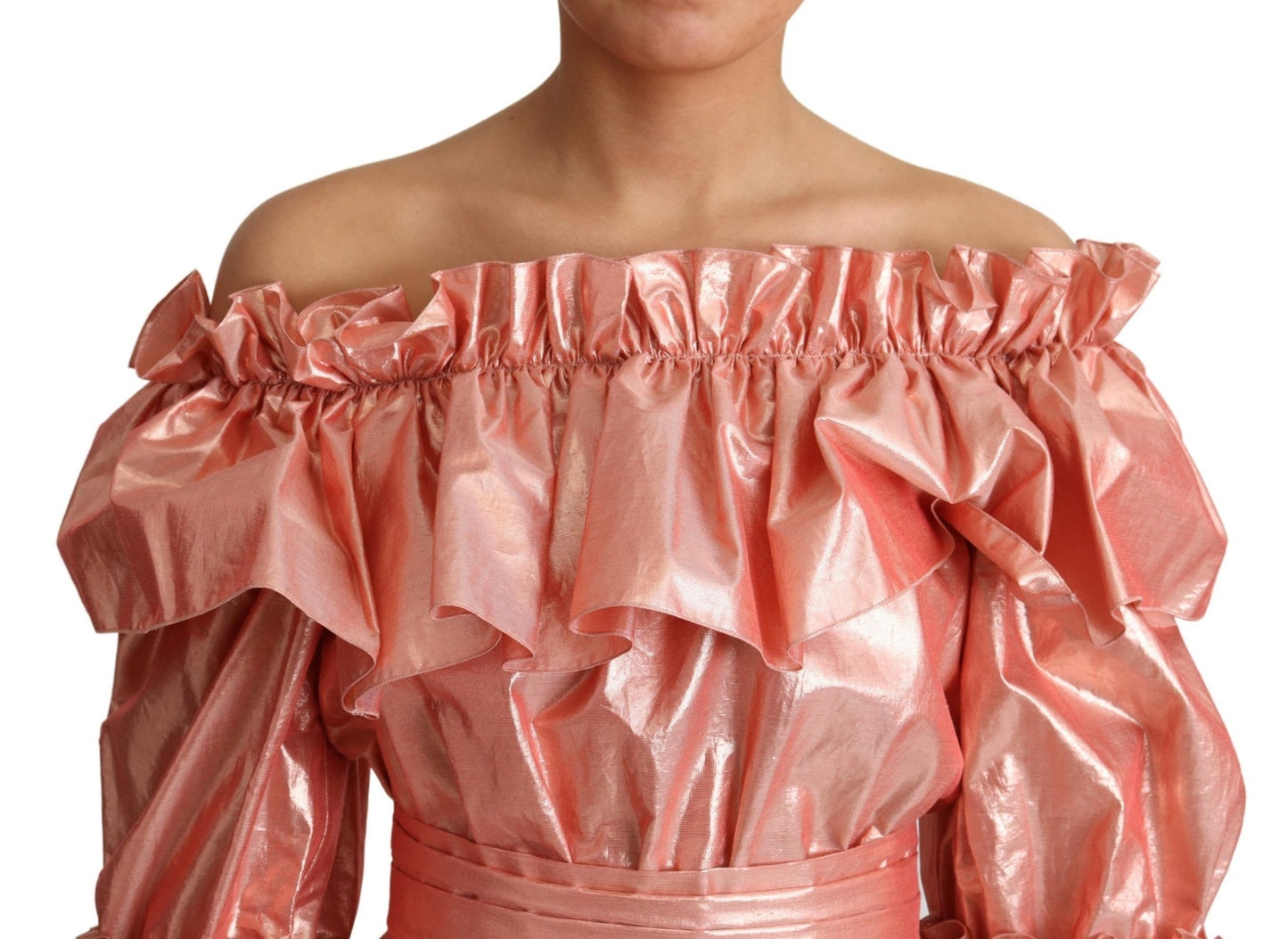 Dolce & Gabbana Pink Ruffled Dress Silk Cotton Gown Dress