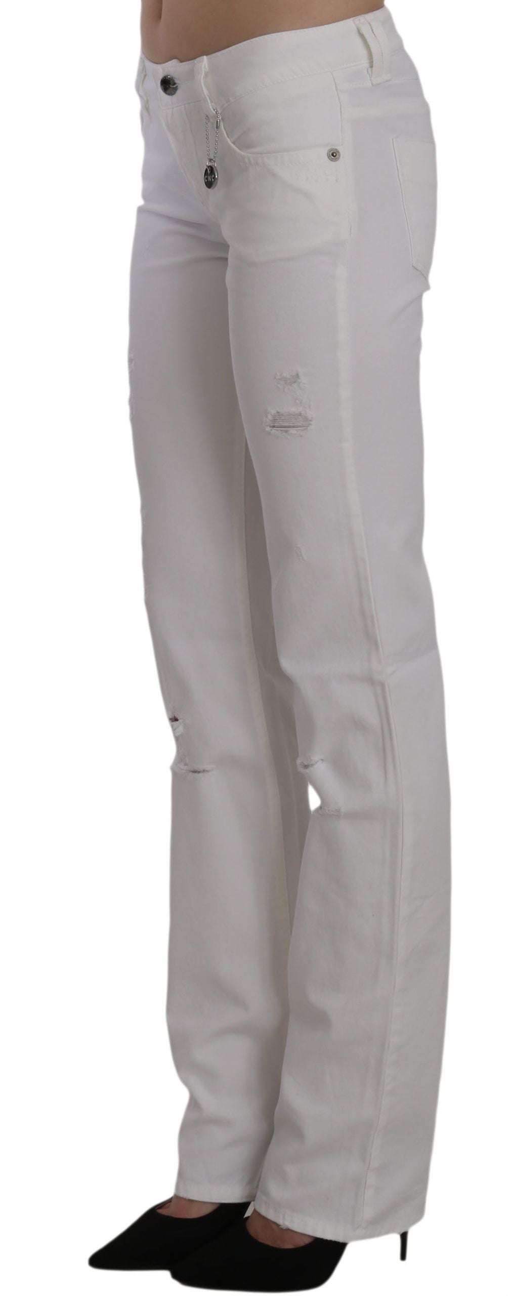 Costume National White Cotton Slim Fit Straight Jeans Pants