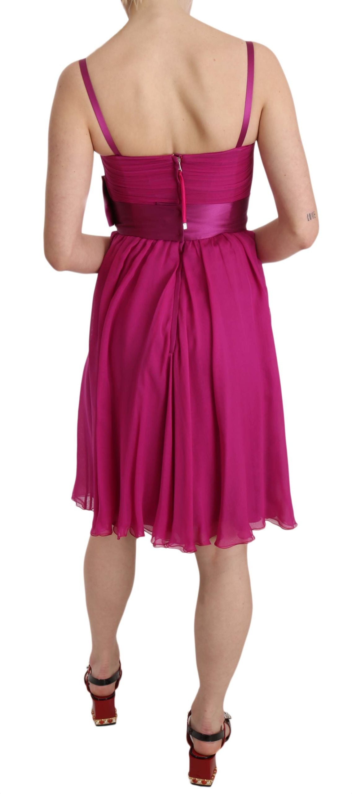 Dolce & Gabbana Fuchsia Pink Bow Silk Sleeveless Dress