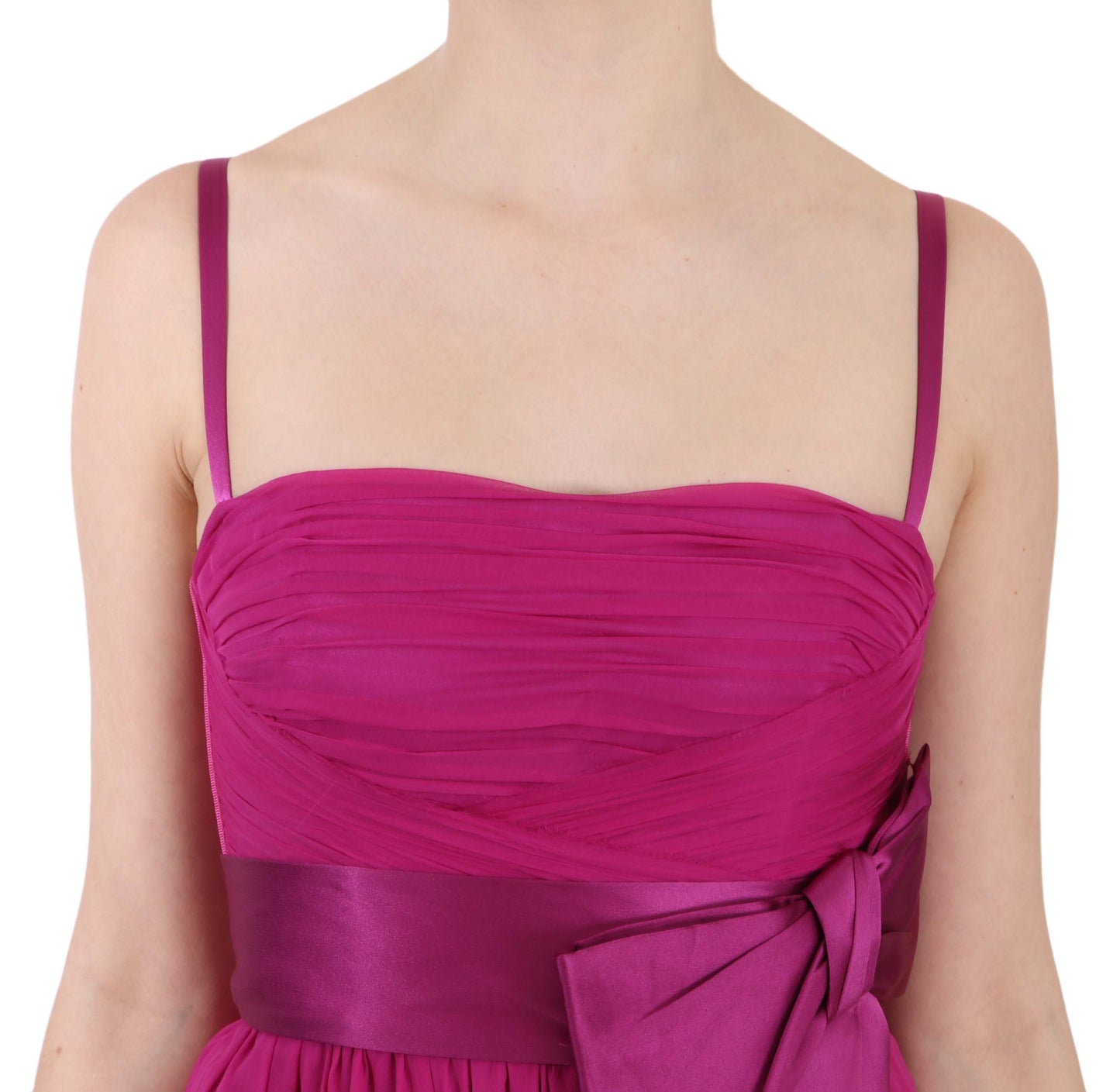 Dolce & Gabbana Fuchsia Pink Bow Silk Sleeveless Dress