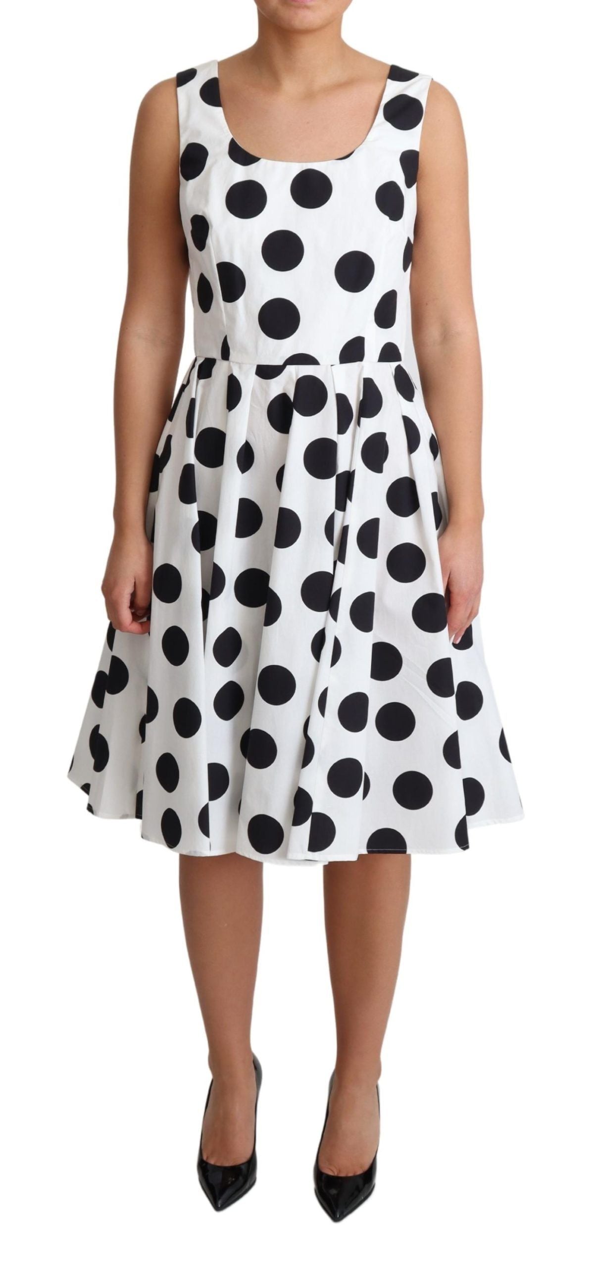 Dolce & Gabbana White Polka Dotted Cotton A-Line Dress