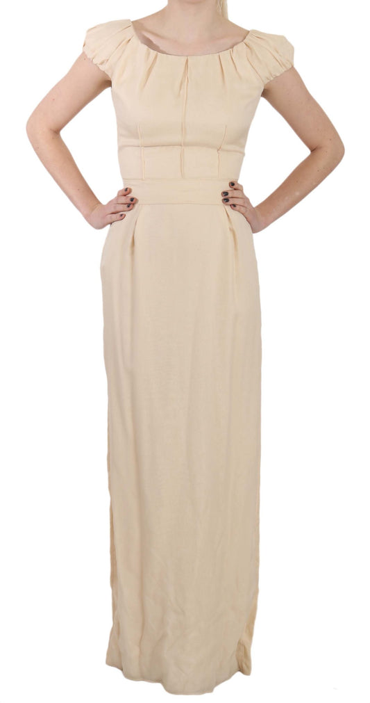 Dolce & Gabbana Beige Silk Column Cap Sleeve Gown Dress